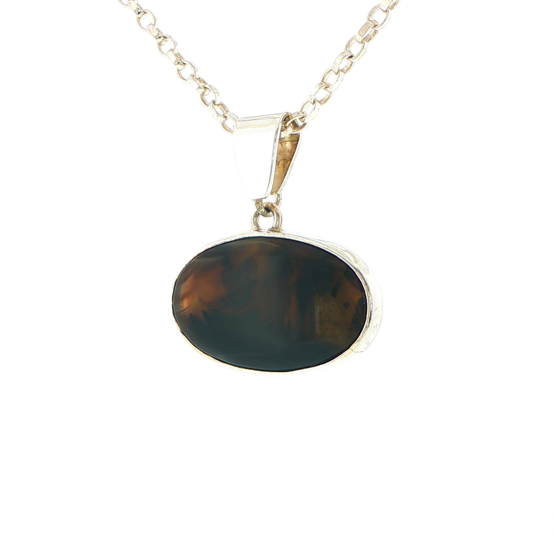 Oval Cabochon Montana Agate Pendant Necklace in Silver - Image 6