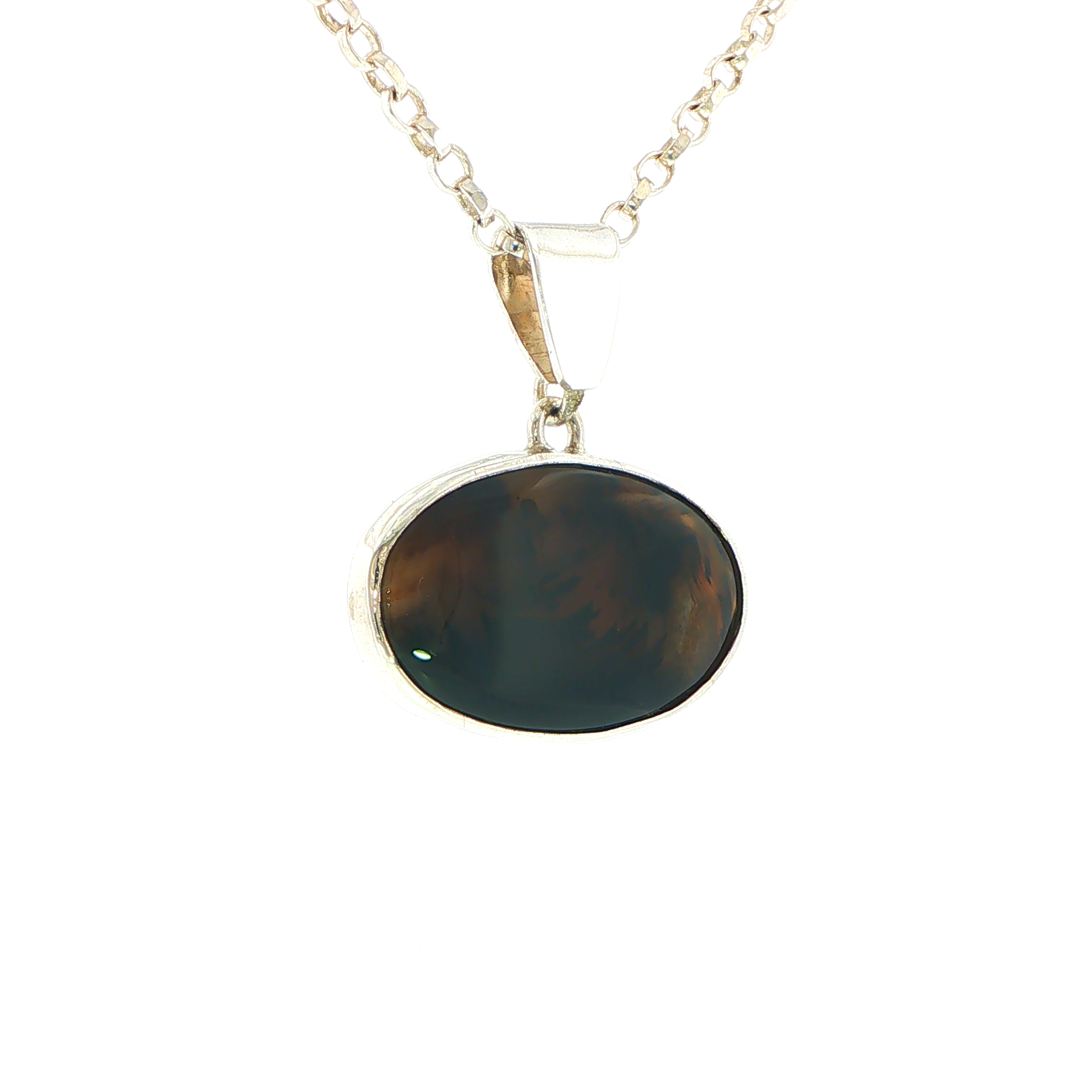 Oval Cabochon Montana Agate Pendant Necklace in Silver - Image 2