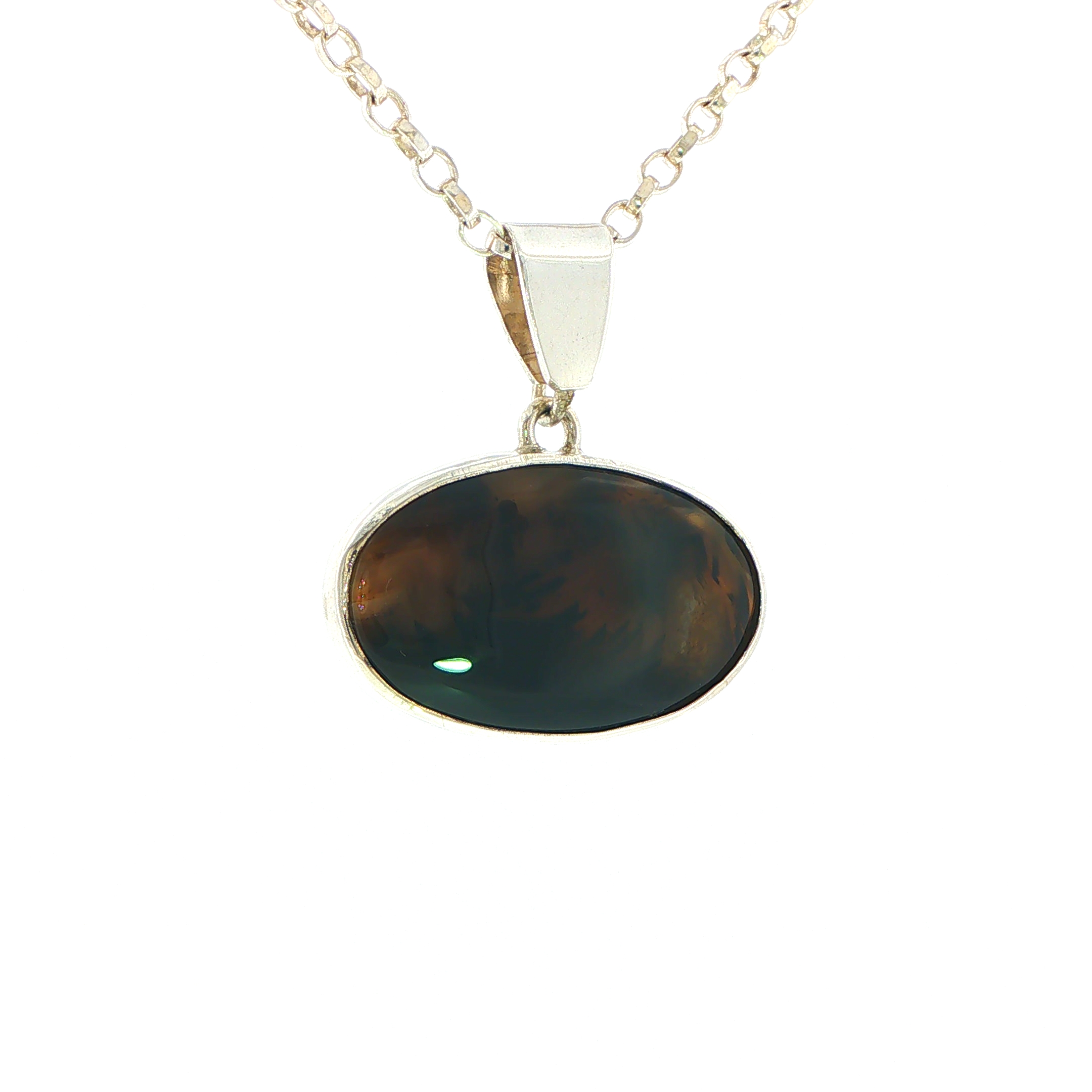 Oval Cabochon Montana Agate Pendant Necklace in Silver - Image 3
