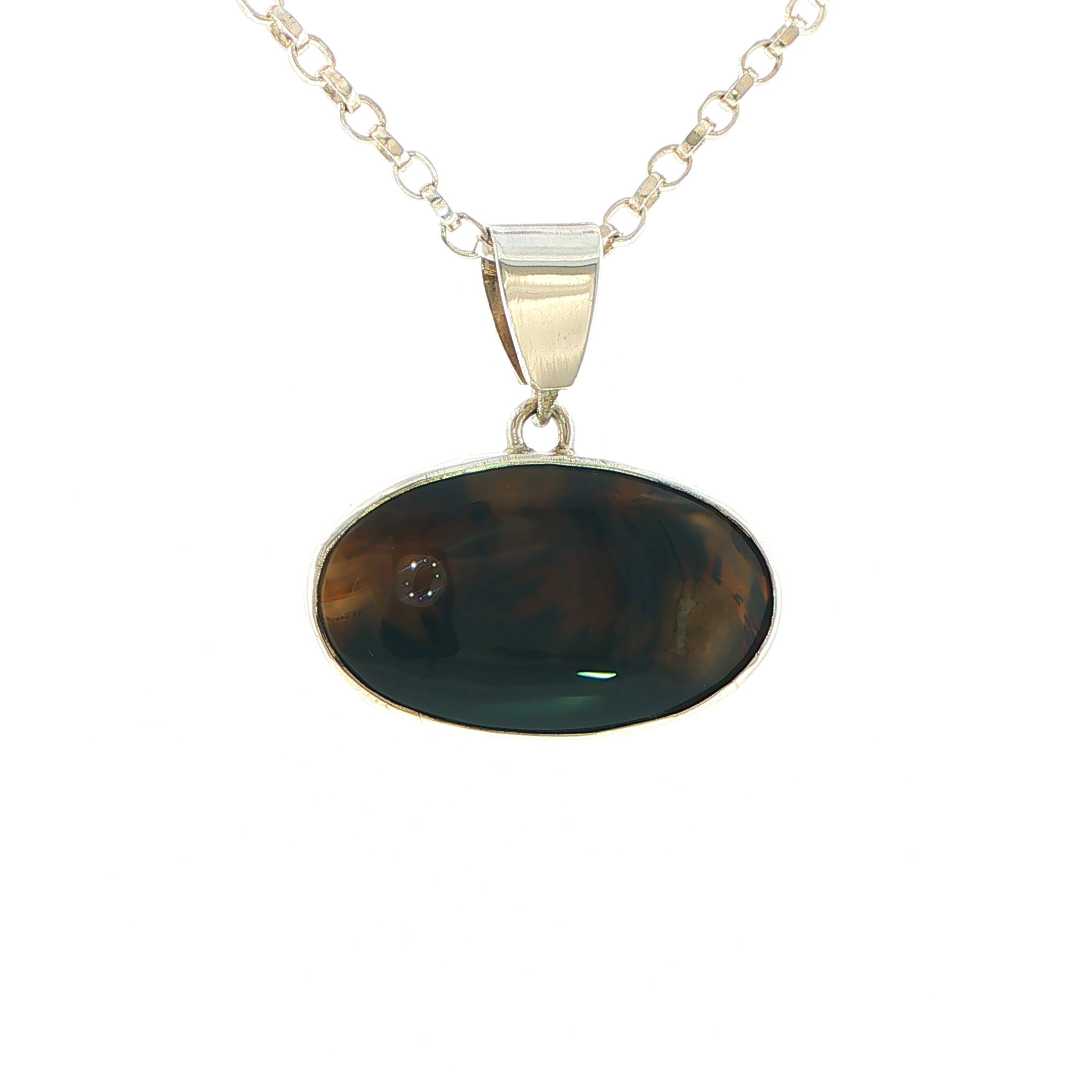 Oval Cabochon Montana Agate Pendant Necklace in Silver - Image 4