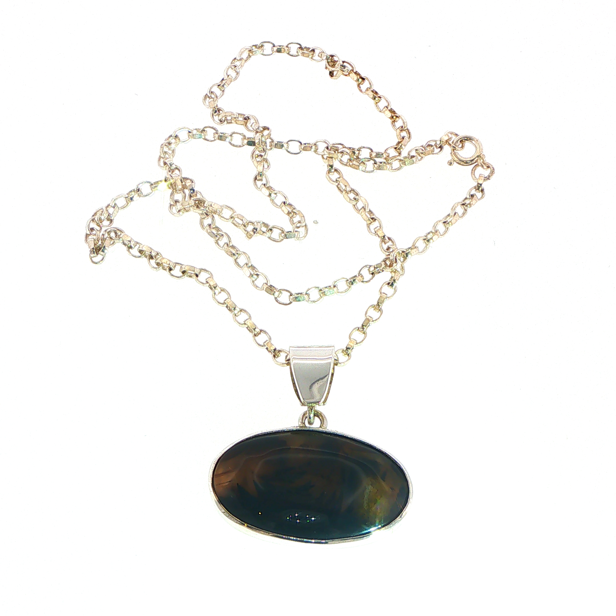Oval Cabochon Montana Agate Pendant Necklace in Silver - Image 8