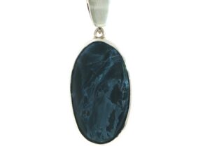 Pietersite Oval Blue Swirl Pendant Necklace in Silver