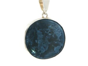 Pietersite Oval Patterned Blue Cabochon Pendant in Silver