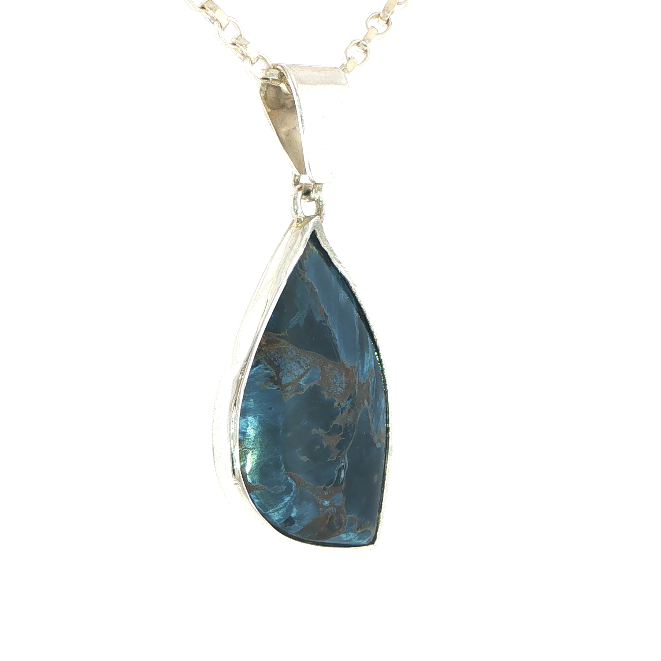 Pietersite Freeform Blue Pendant Necklace in Silver - Image 2