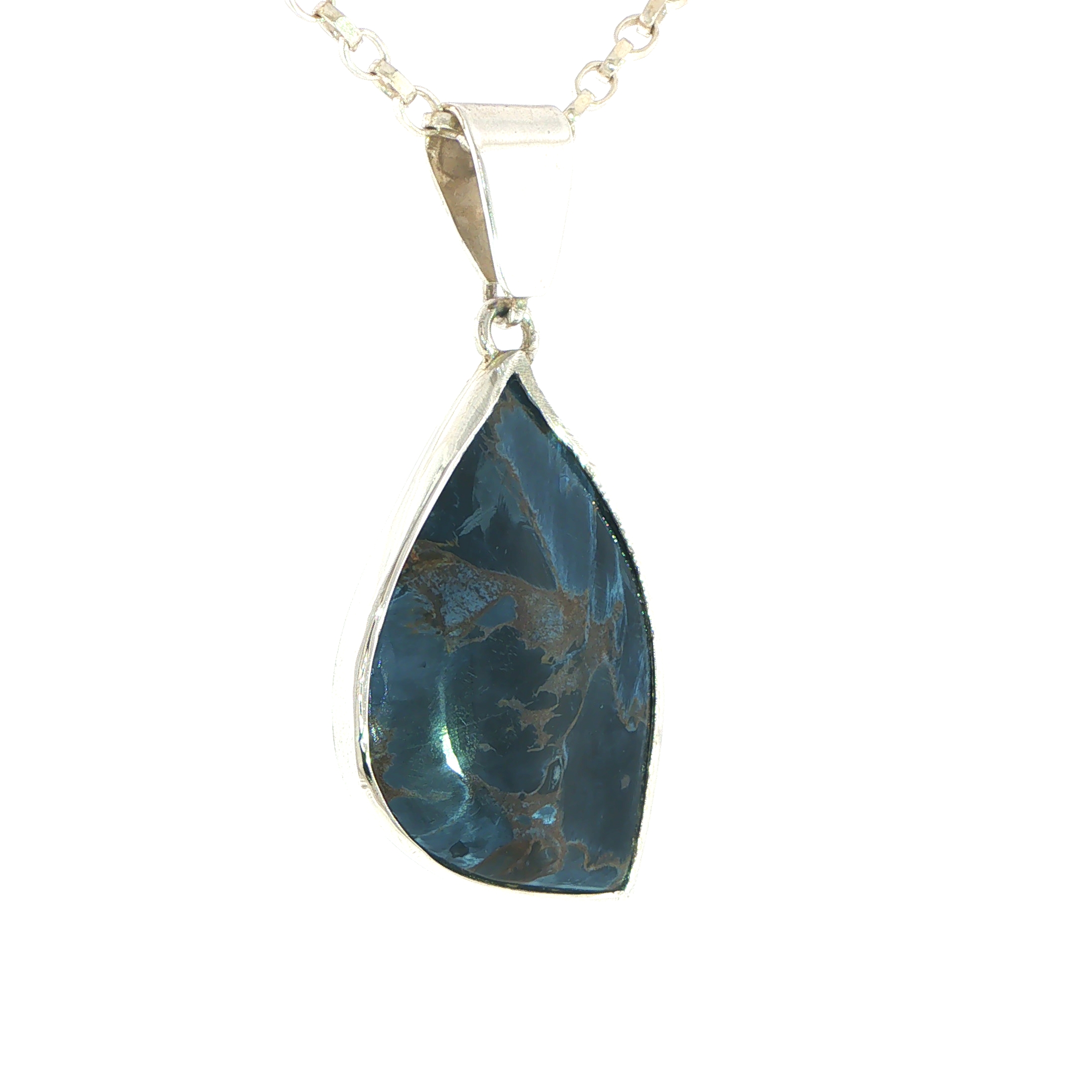 Pietersite Freeform Blue Pendant Necklace in Silver - Image 3