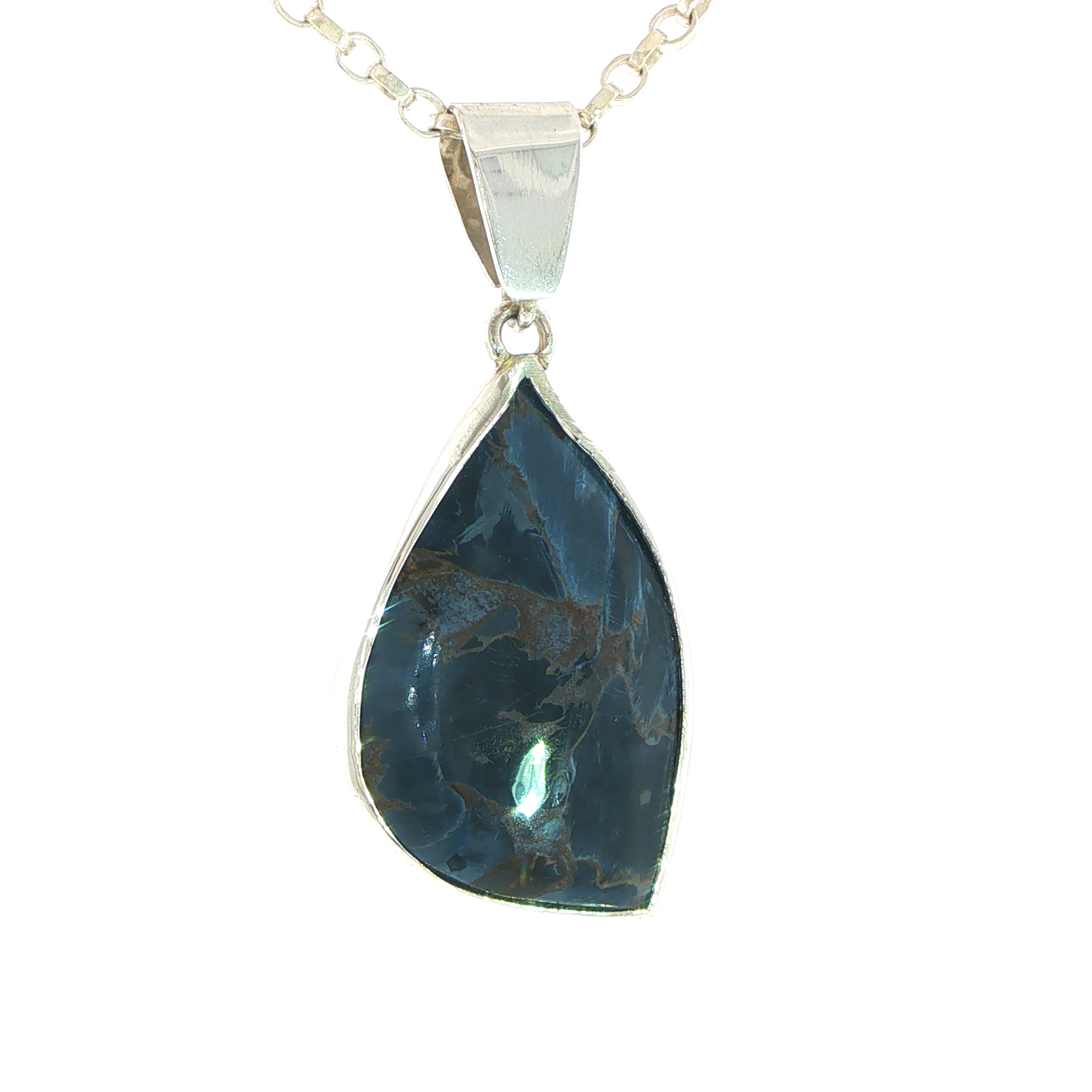 Pietersite Freeform Blue Pendant Necklace in Silver - Image 4