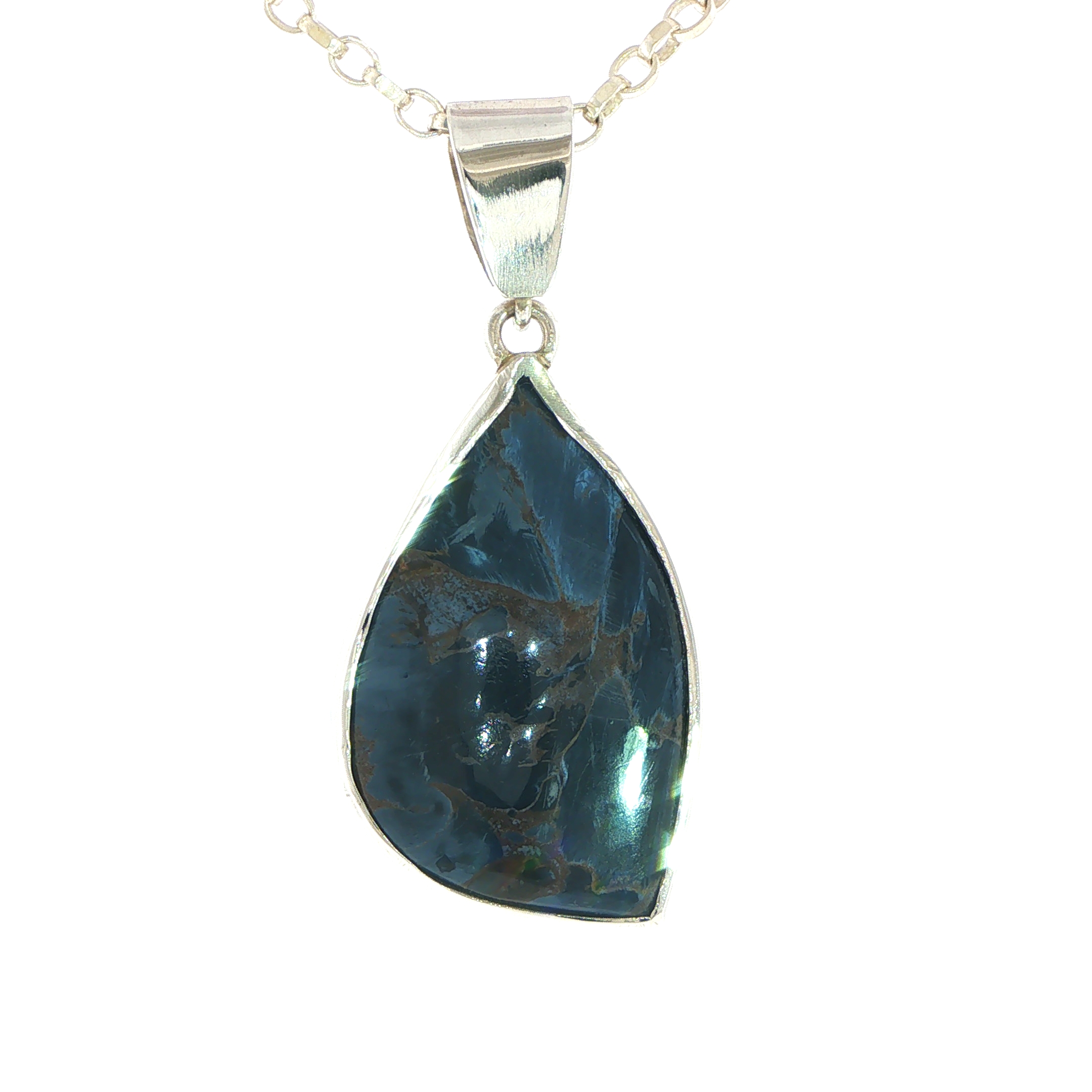 Pietersite Freeform Blue Pendant Necklace in Silver