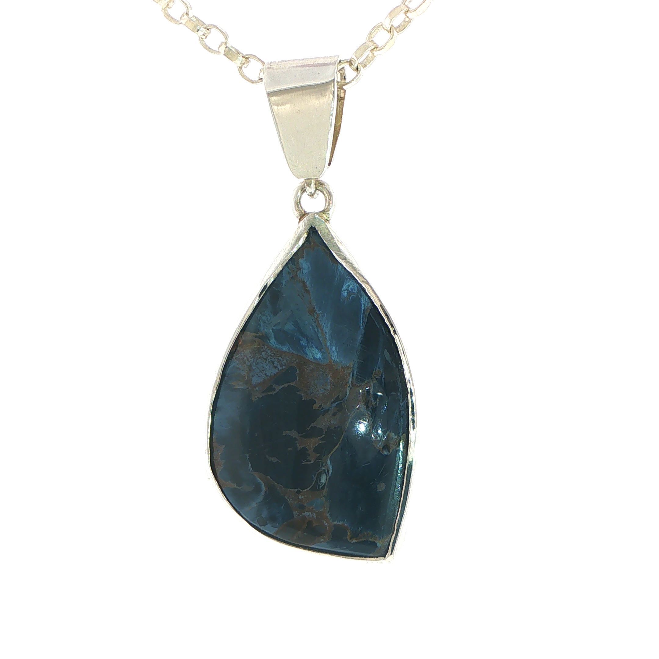 Pietersite Freeform Blue Pendant Necklace in Silver - Image 5