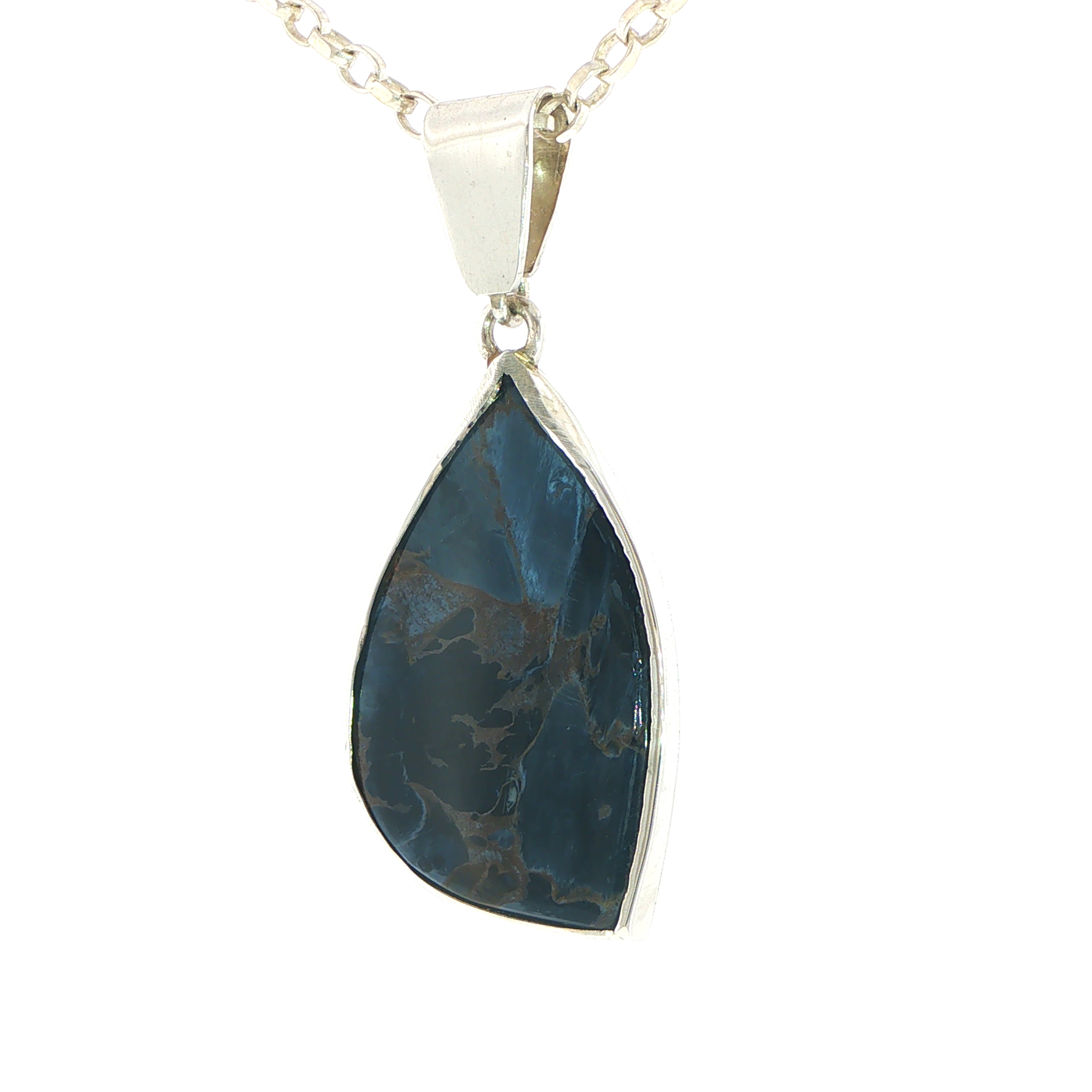 Pietersite Freeform Blue Pendant Necklace in Silver - Image 6