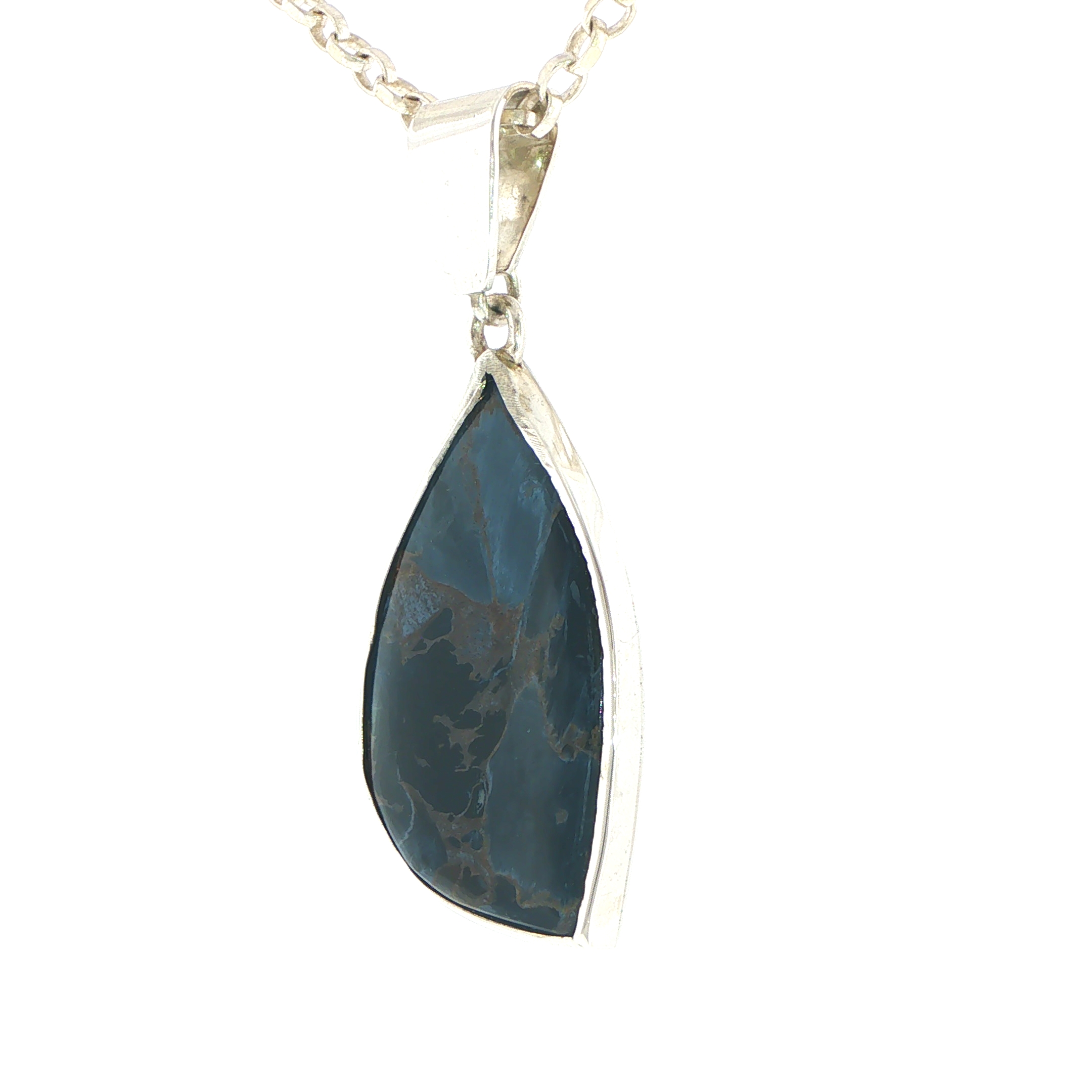 Pietersite Freeform Blue Pendant Necklace in Silver - Image 7