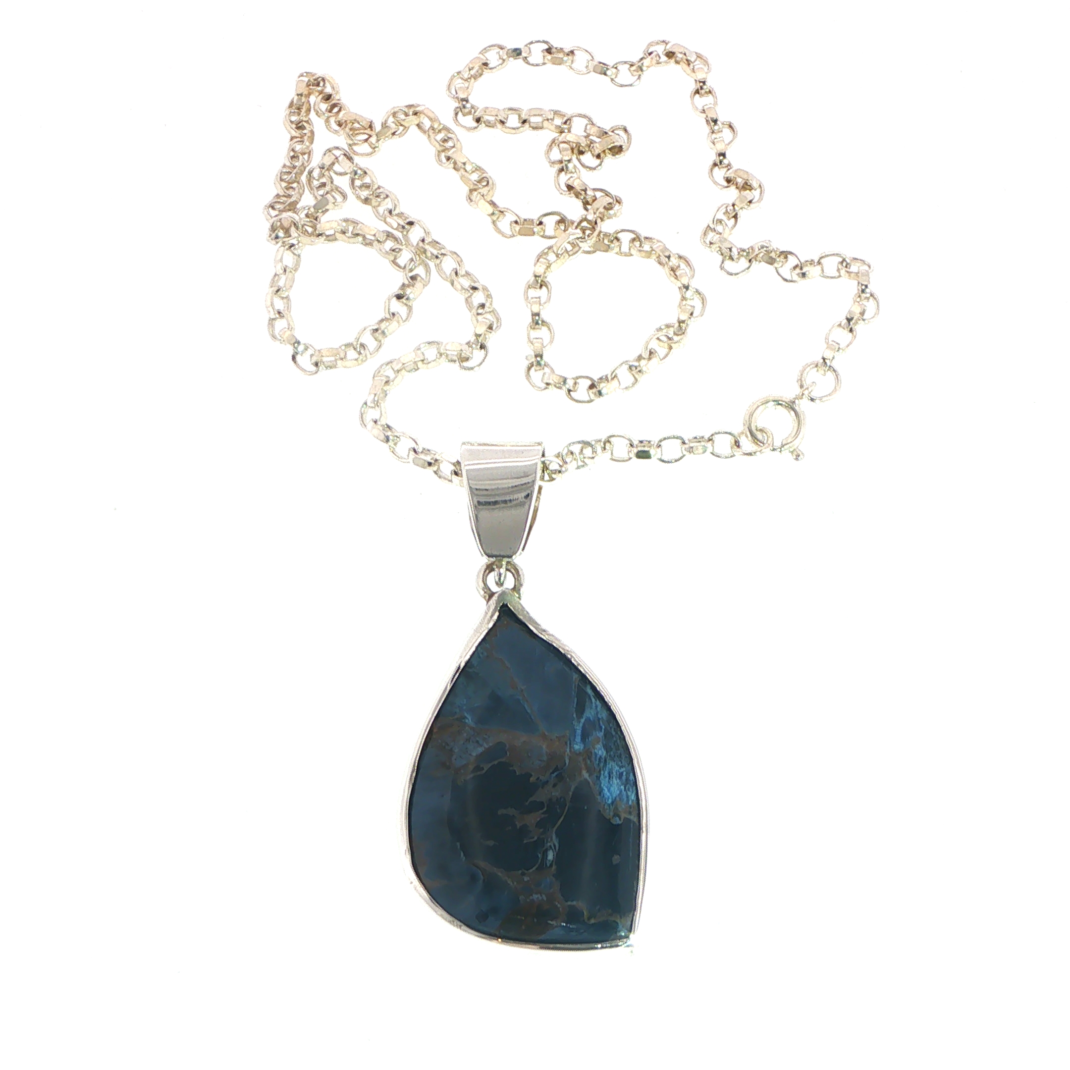 Pietersite Freeform Blue Pendant Necklace in Silver - Image 8