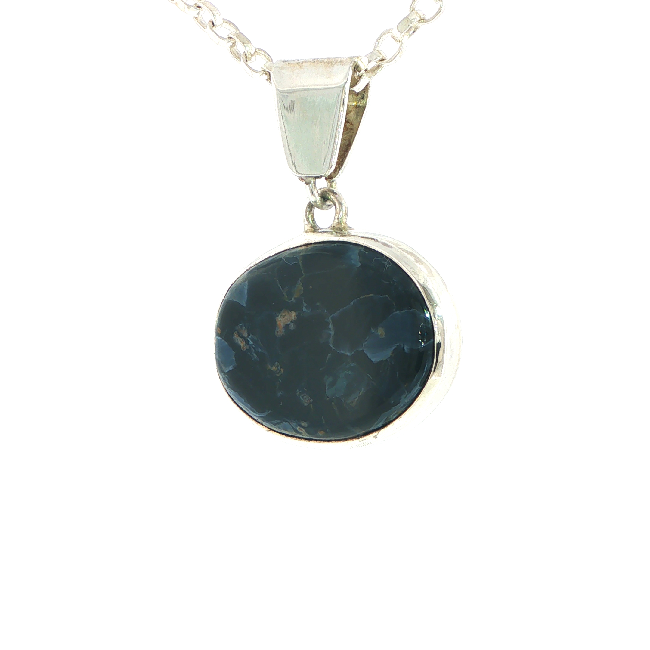 Pietersite Oval Blue Cabochon Pendant Necklace in Silver - Image 5