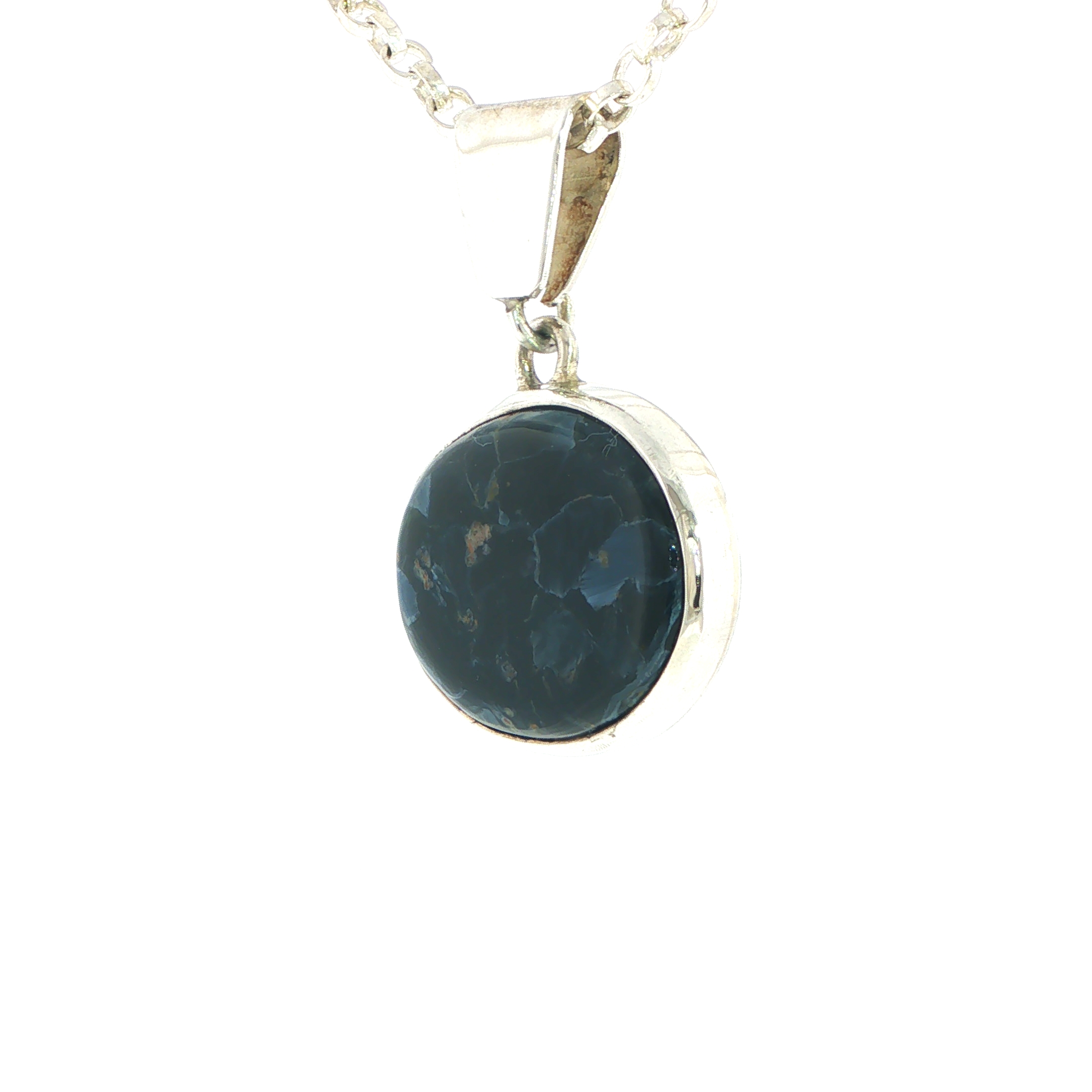 Pietersite Oval Blue Cabochon Pendant Necklace in Silver - Image 6