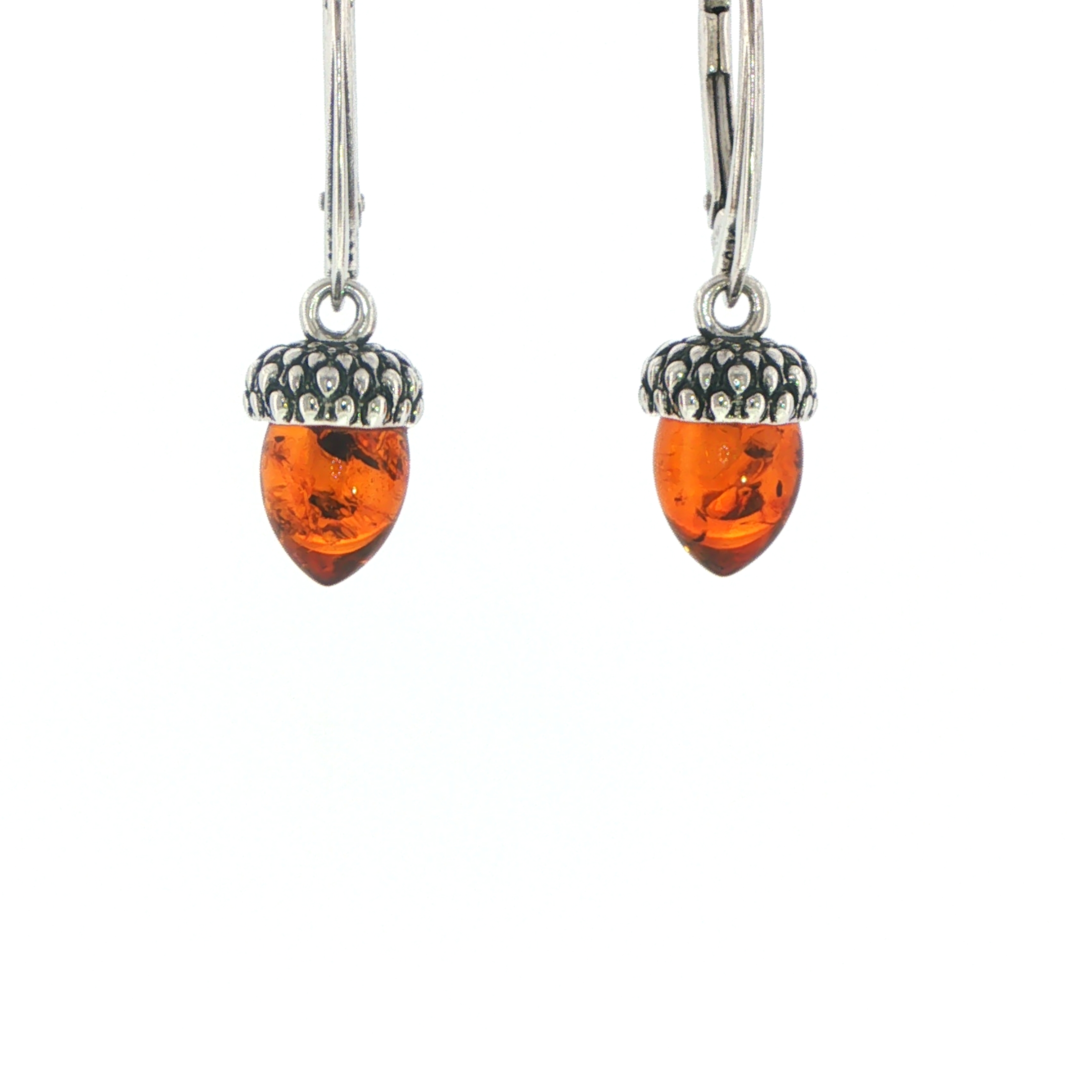 Acorn Amber Drop Earrings in Silver - Image 2