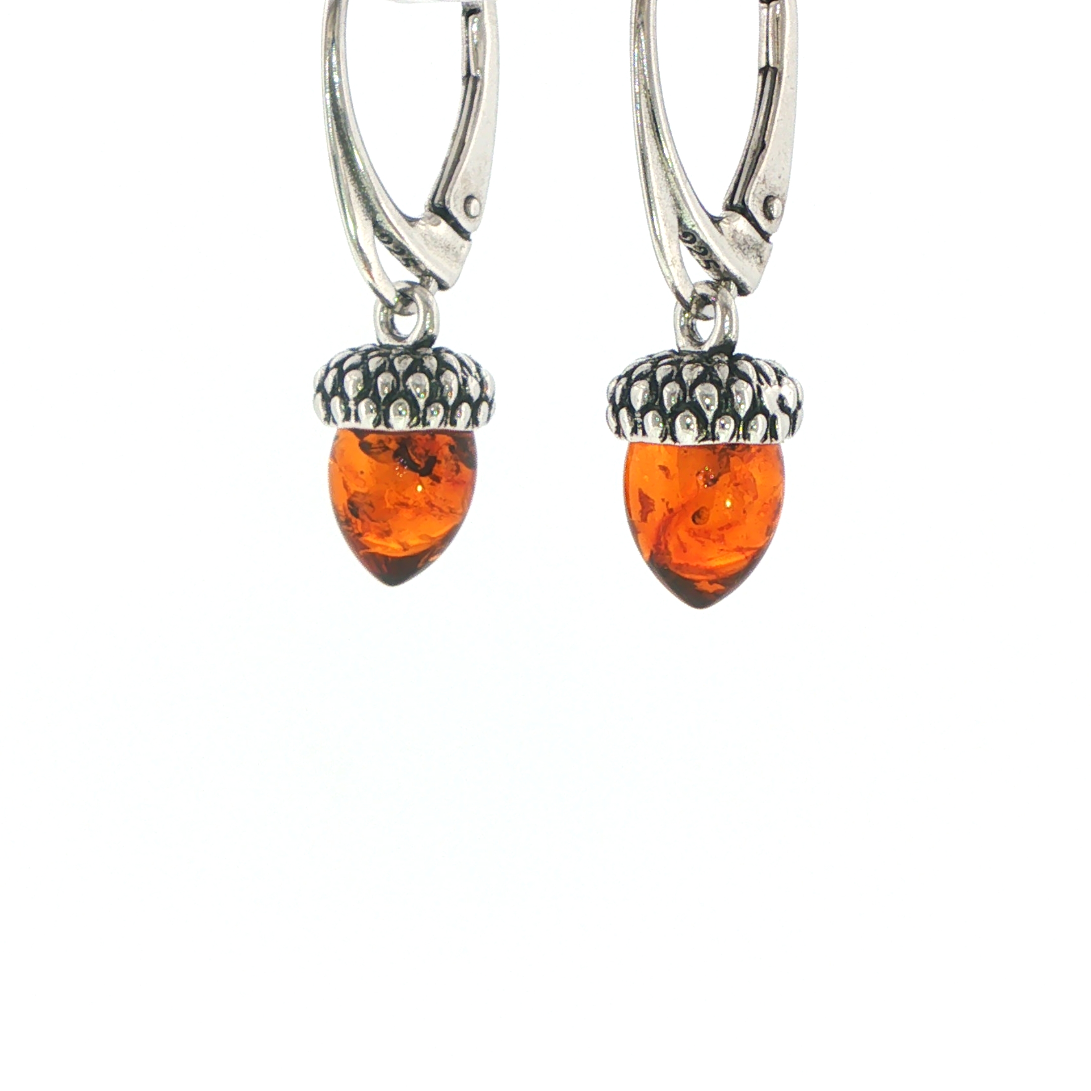 Acorn Amber Drop Earrings in Silver - Image 3