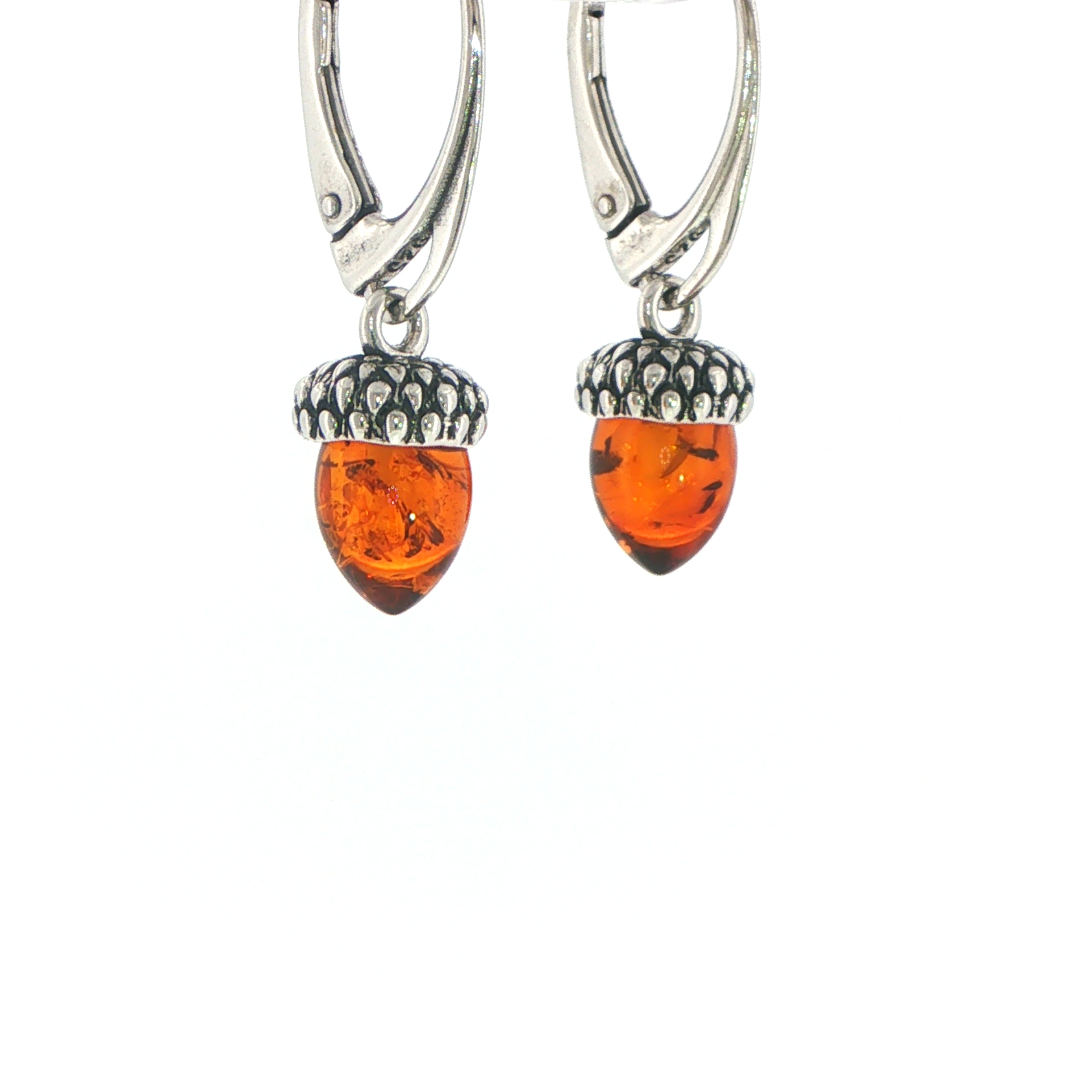 Acorn Amber Drop Earrings in Silver - Image 4