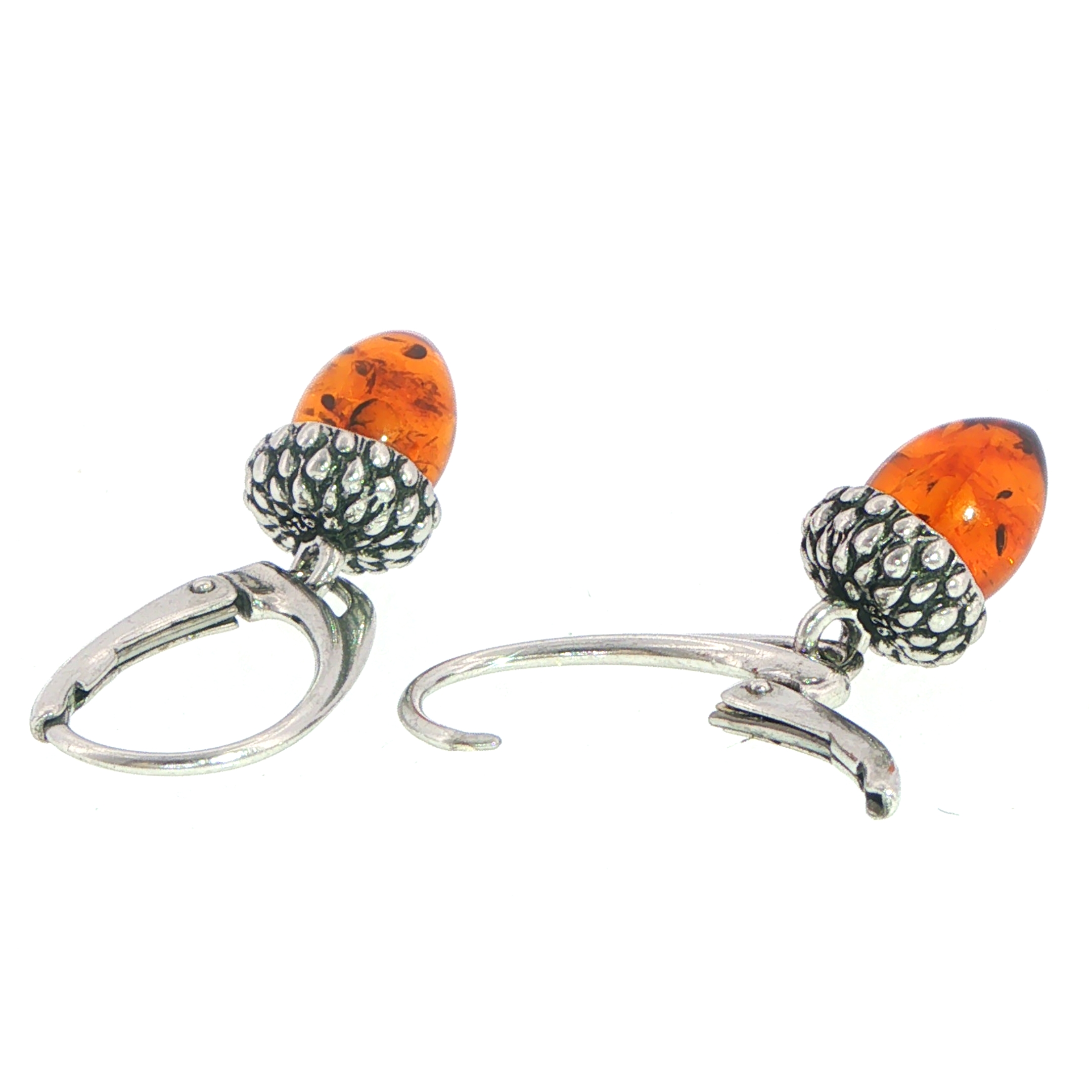 Acorn Amber Drop Earrings in Silver - Image 5