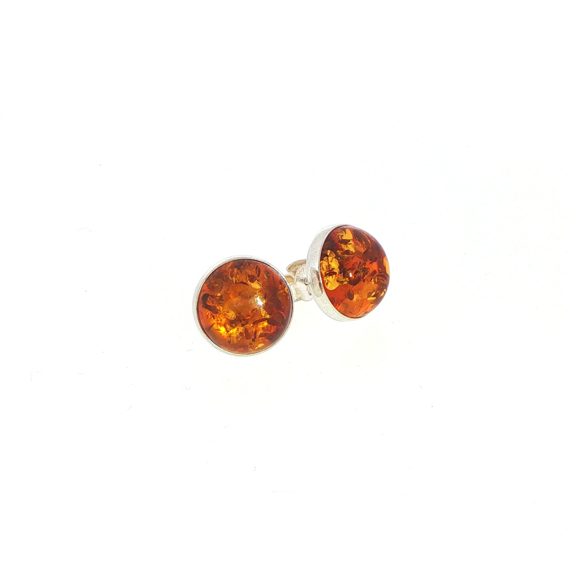 Amber Cabochon Stud Earrings in Silver - Image 3