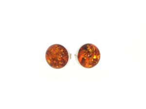 Amber Cabochon Stud Earrings in Silver