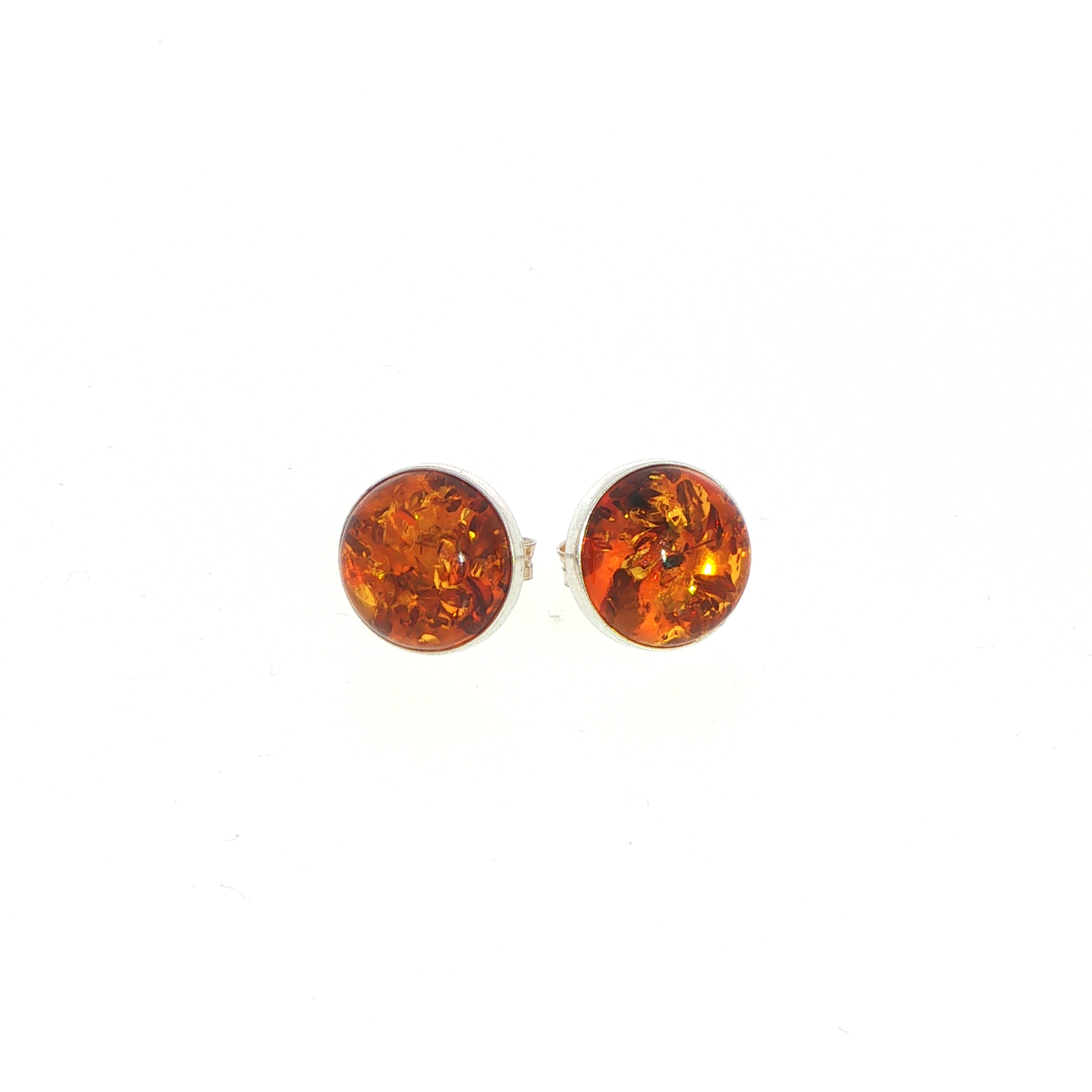 Amber Cabochon Stud Earrings in Silver