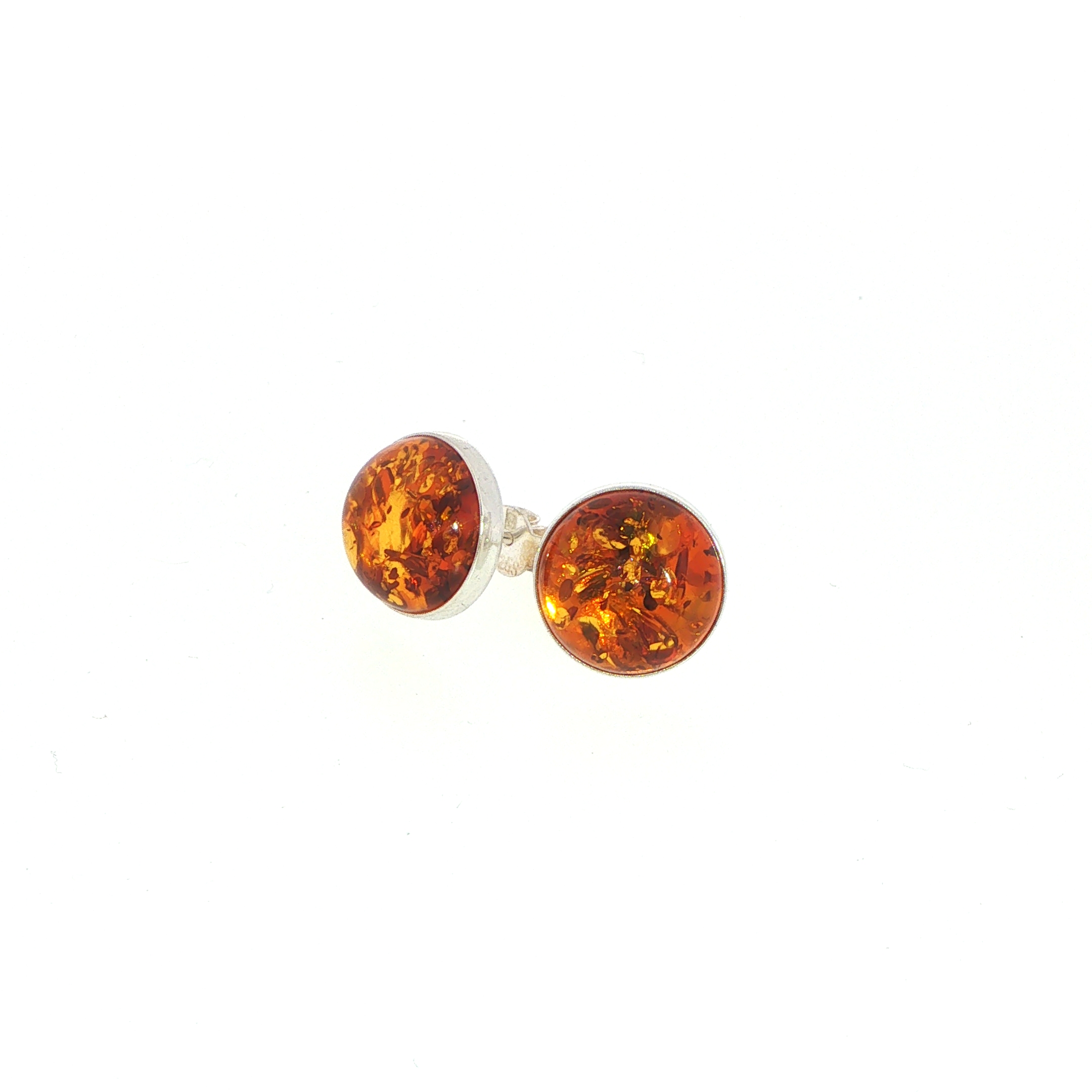 Amber Cabochon Stud Earrings in Silver - Image 4