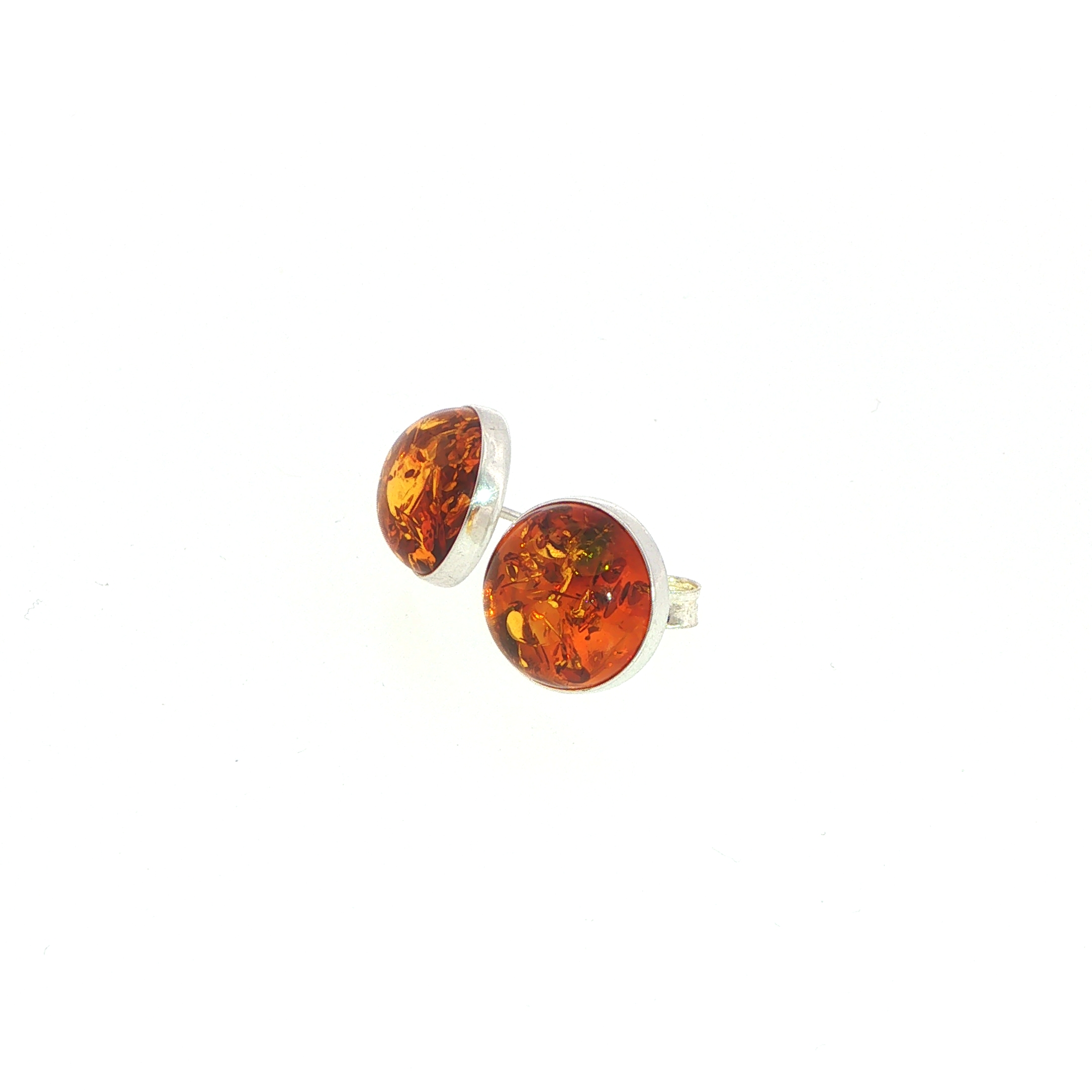 Amber Cabochon Stud Earrings in Silver - Image 5