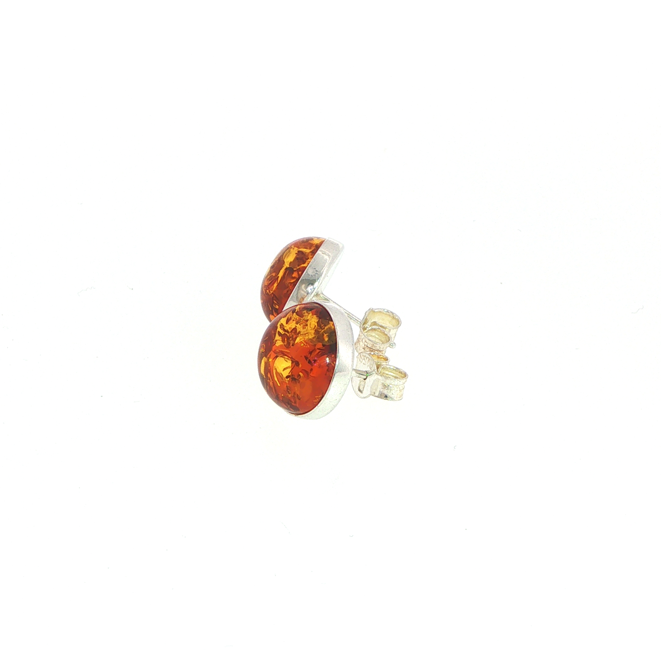 Amber Cabochon Stud Earrings in Silver - Image 6
