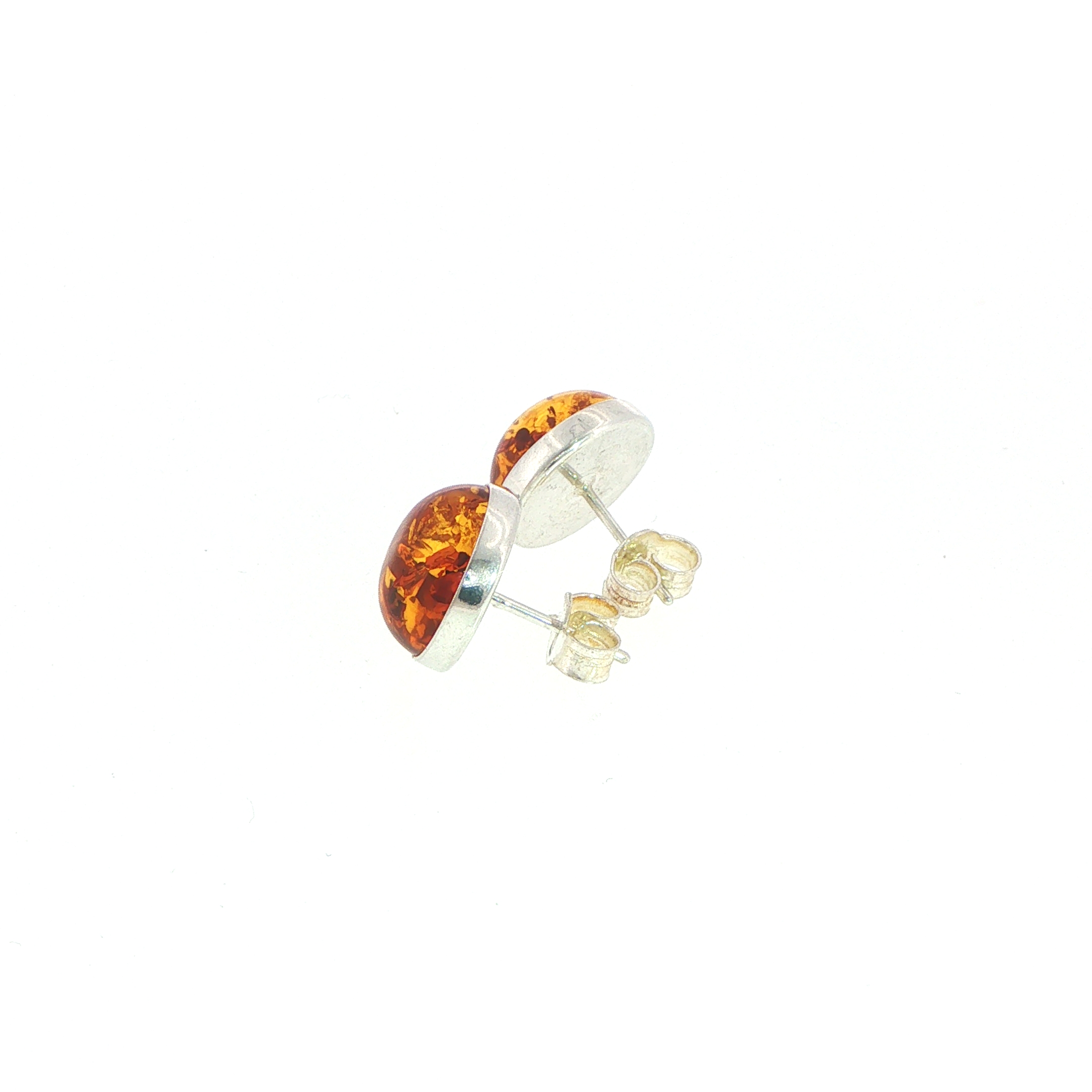 Amber Cabochon Stud Earrings in Silver - Image 7