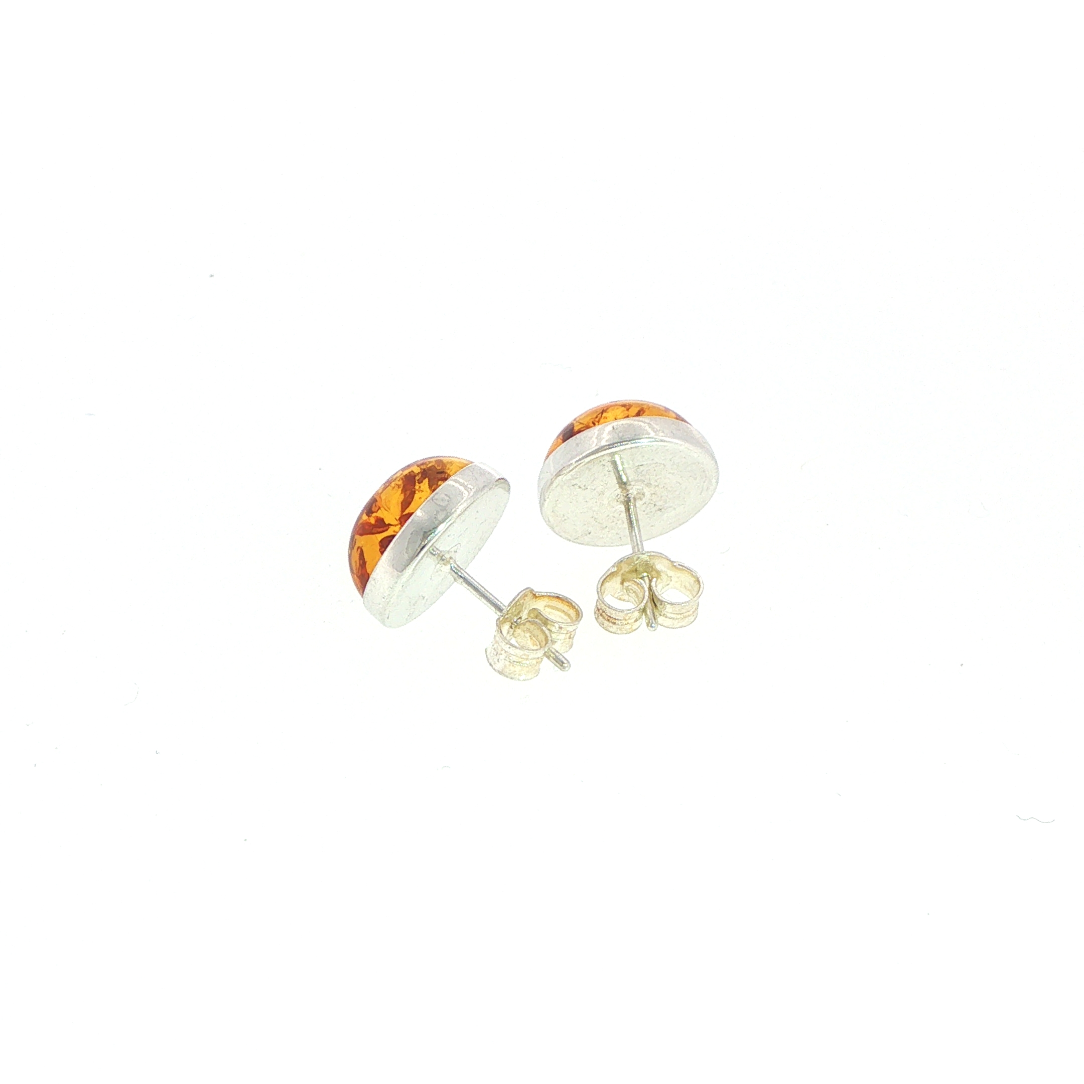 Amber Cabochon Stud Earrings in Silver - Image 8