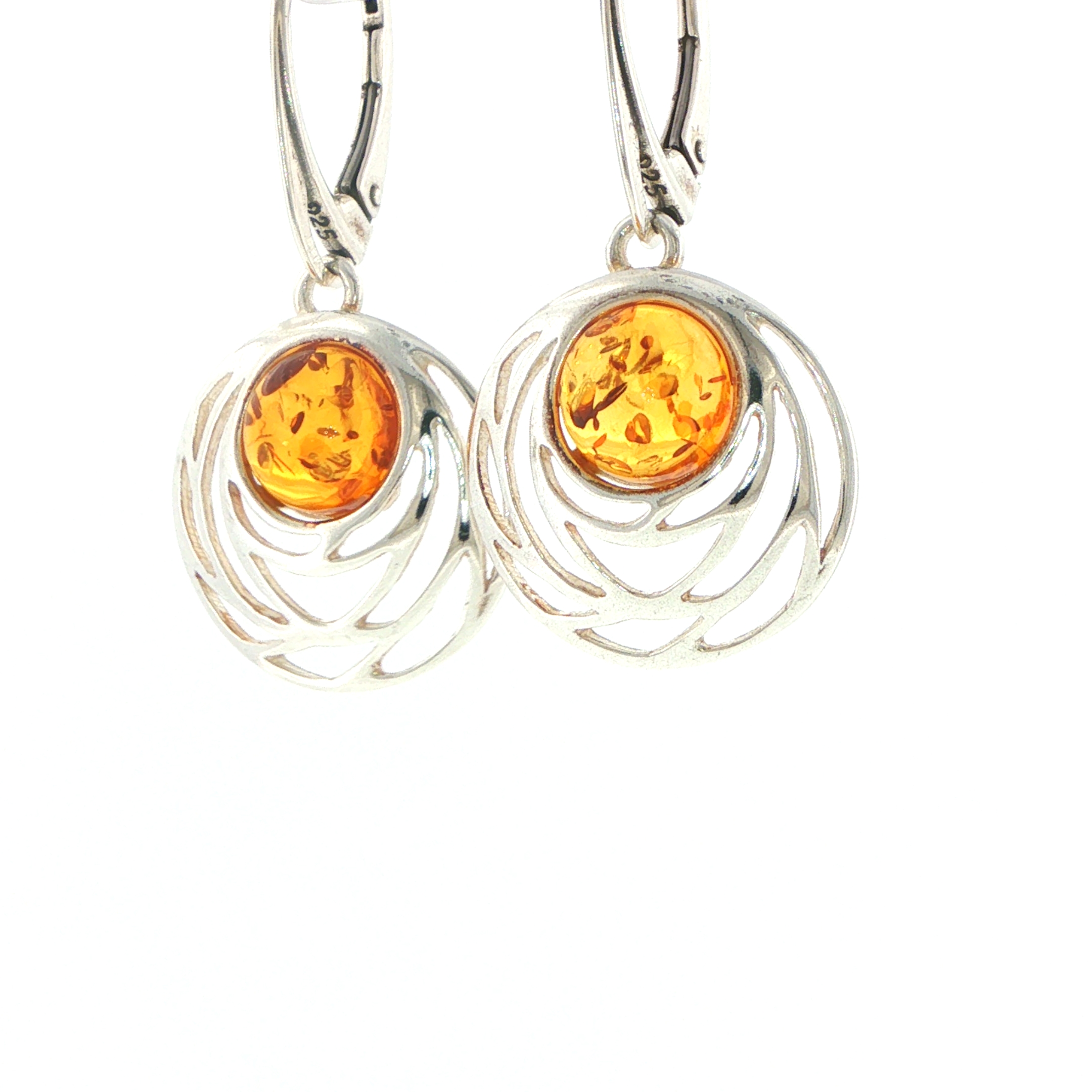 Openwork Amber Swirl Drop Earrings in Silver - Image 3