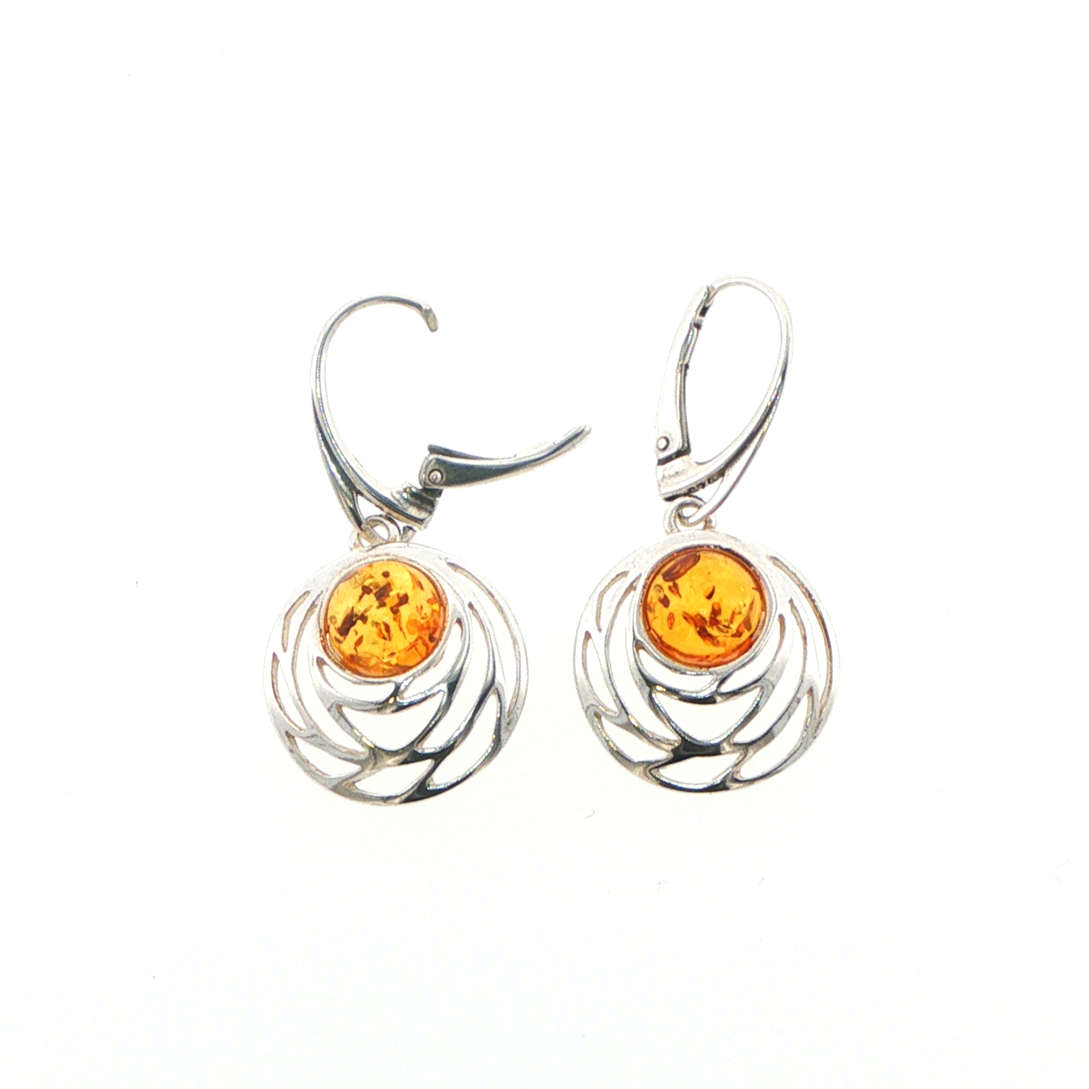 Openwork Amber Swirl Drop Earrings in Silver