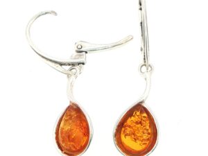 Pear-Shaped Amber Drop Earrings in Silver