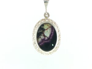 Oval Cabochon Blue John Pendant Necklace in Silver