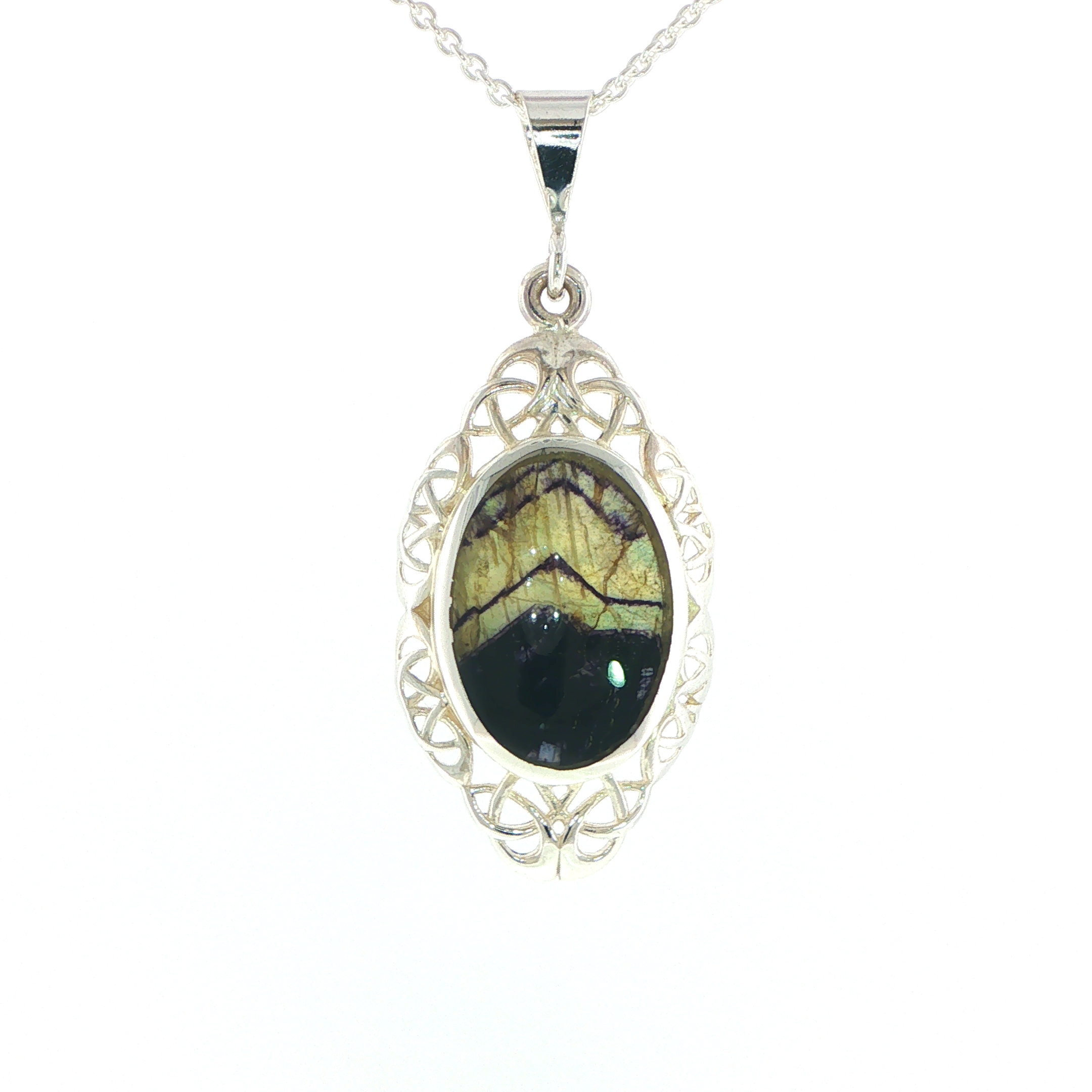 Celtic Blue John Pendant Necklace in Silver