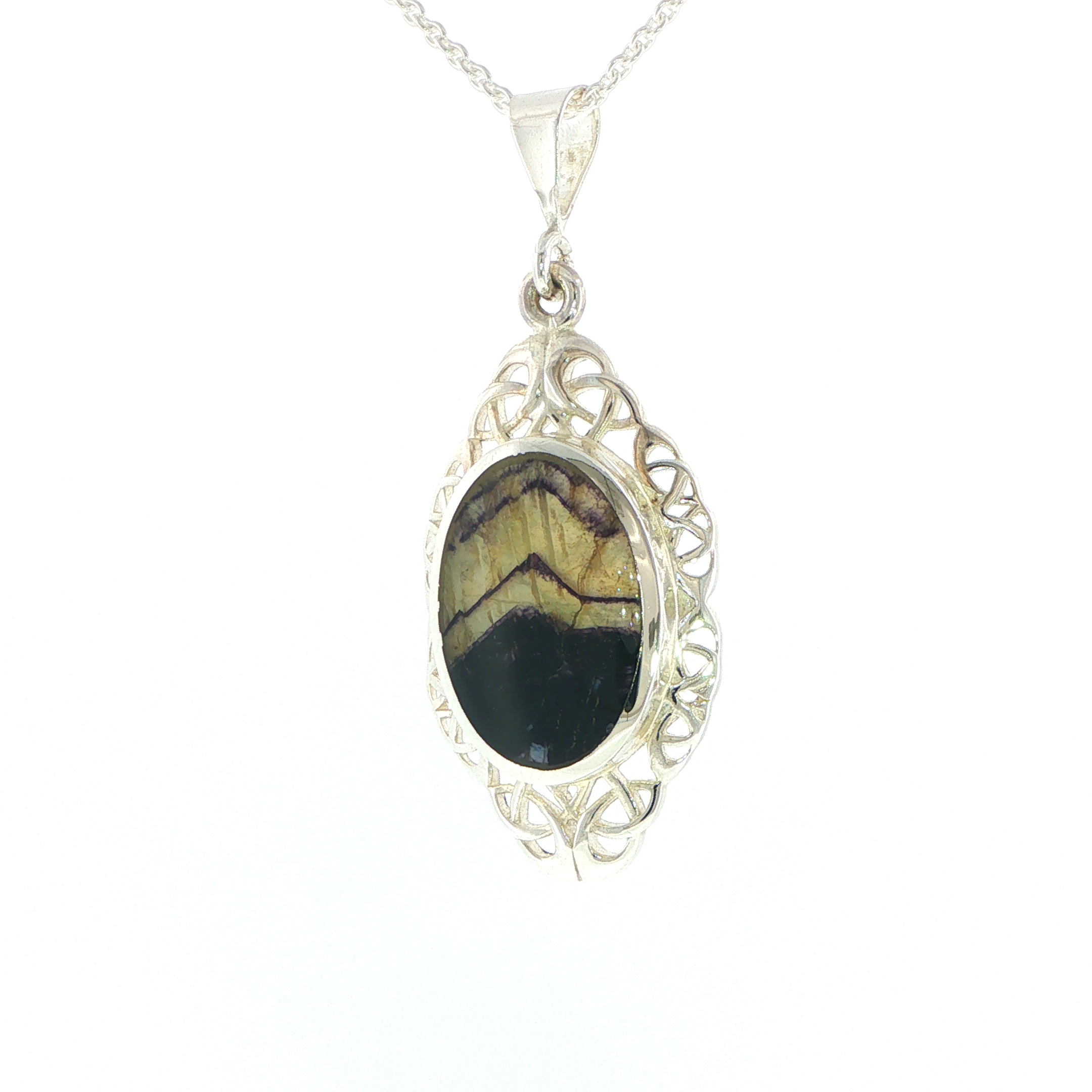 Celtic Blue John Pendant Necklace in Silver - Image 4