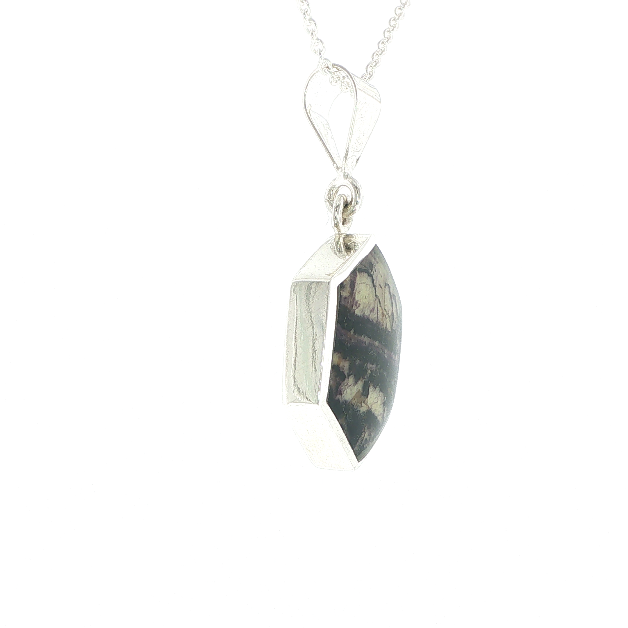 Hexagonal Blue John Pendant Necklace in Silver - Image 2