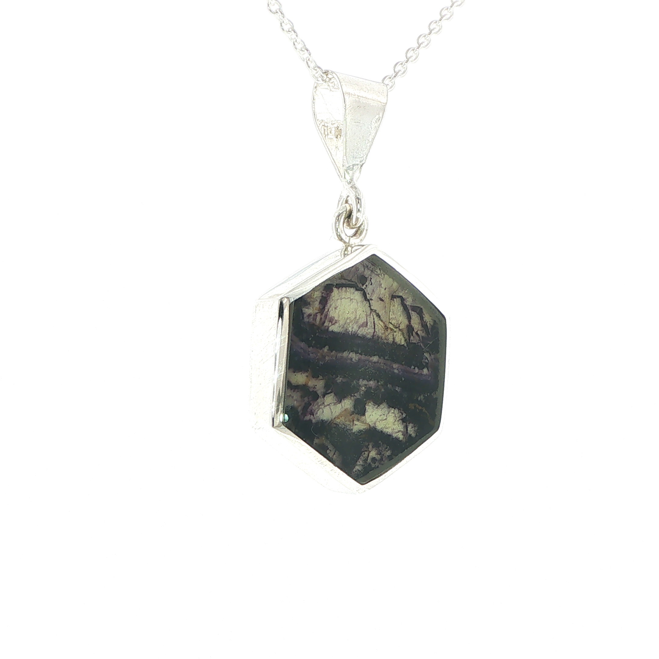 Hexagonal Blue John Pendant Necklace in Silver - Image 3