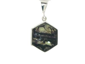 Hexagonal Blue John Pendant Necklace in Silver