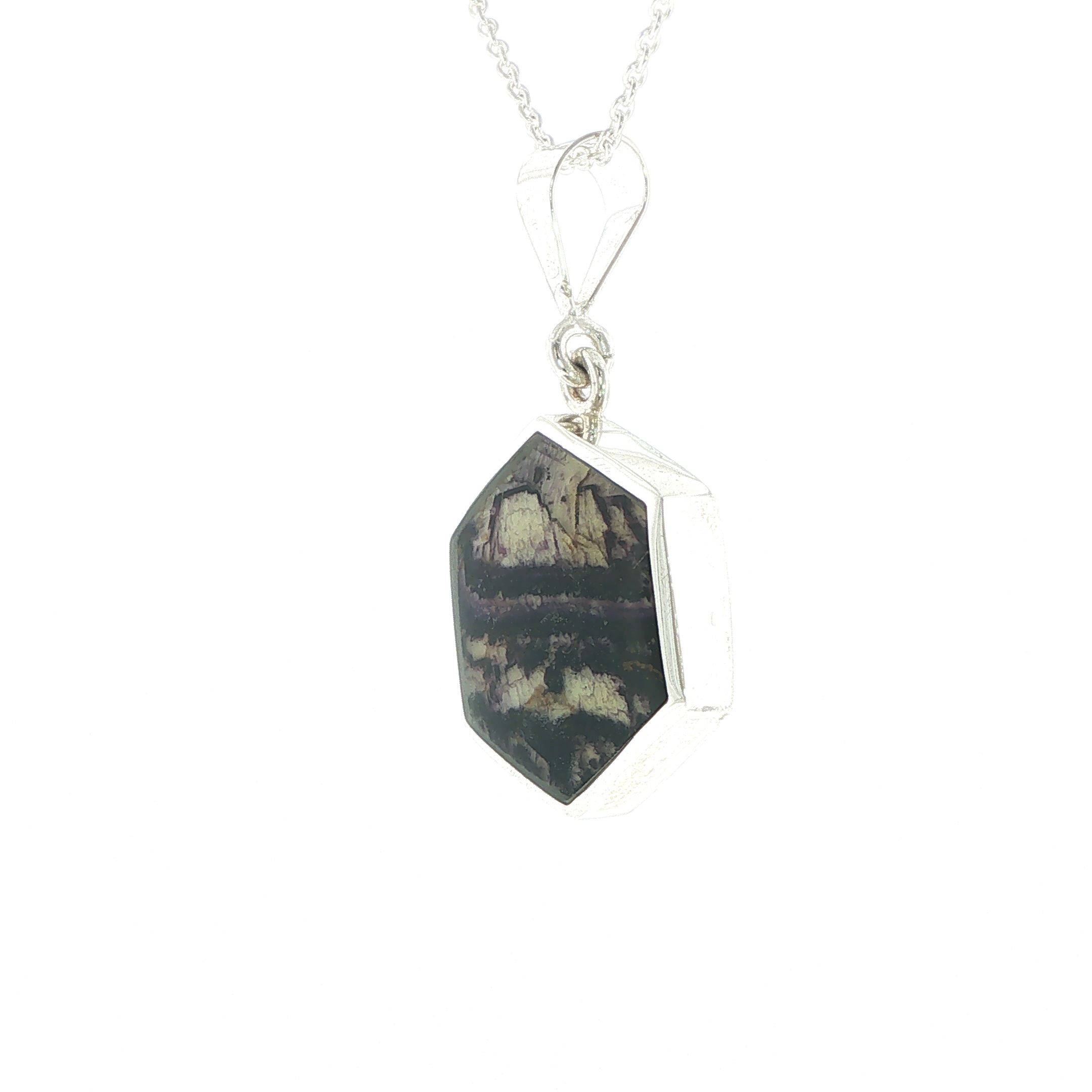Hexagonal Blue John Pendant Necklace in Silver - Image 5