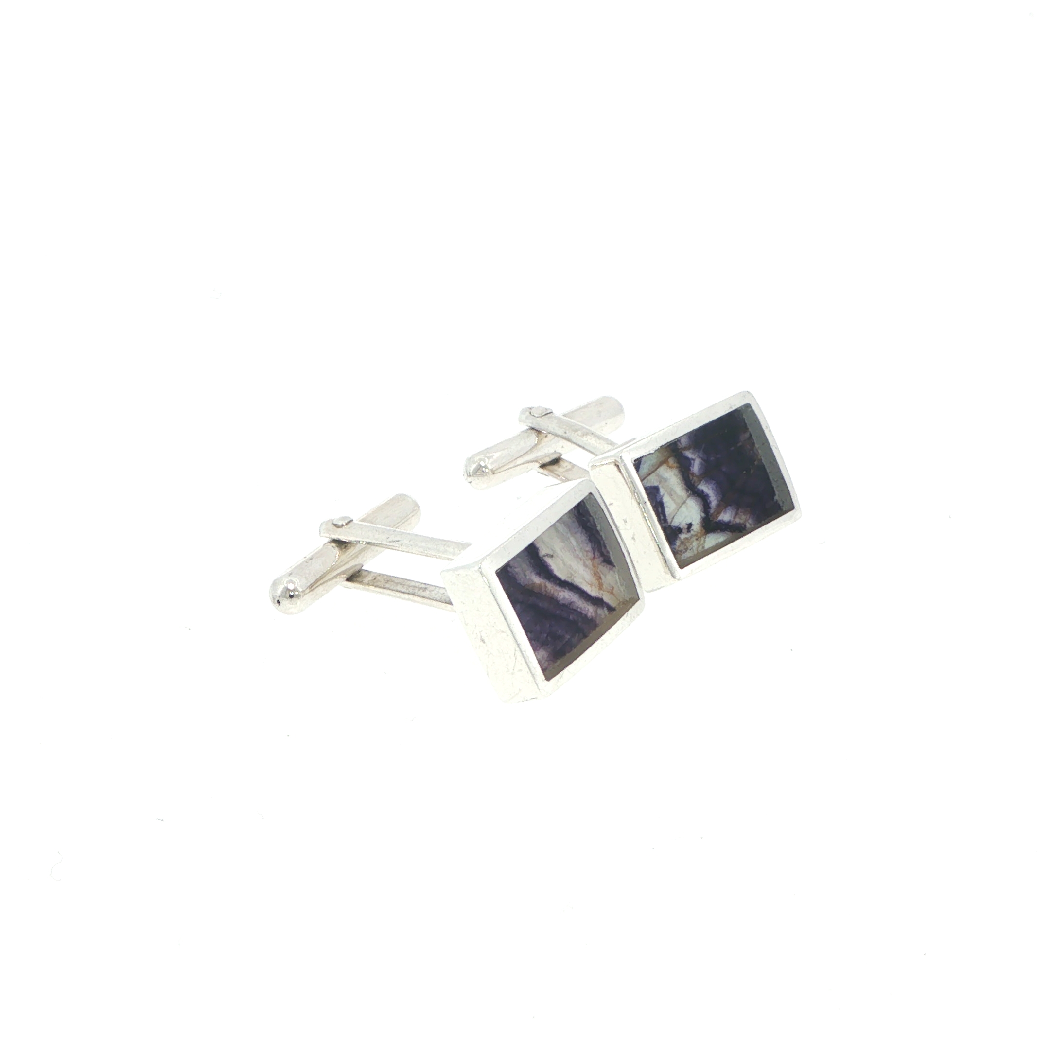 Rectangular Purple Banded Blue John Cufflinks in Silver - Image 2