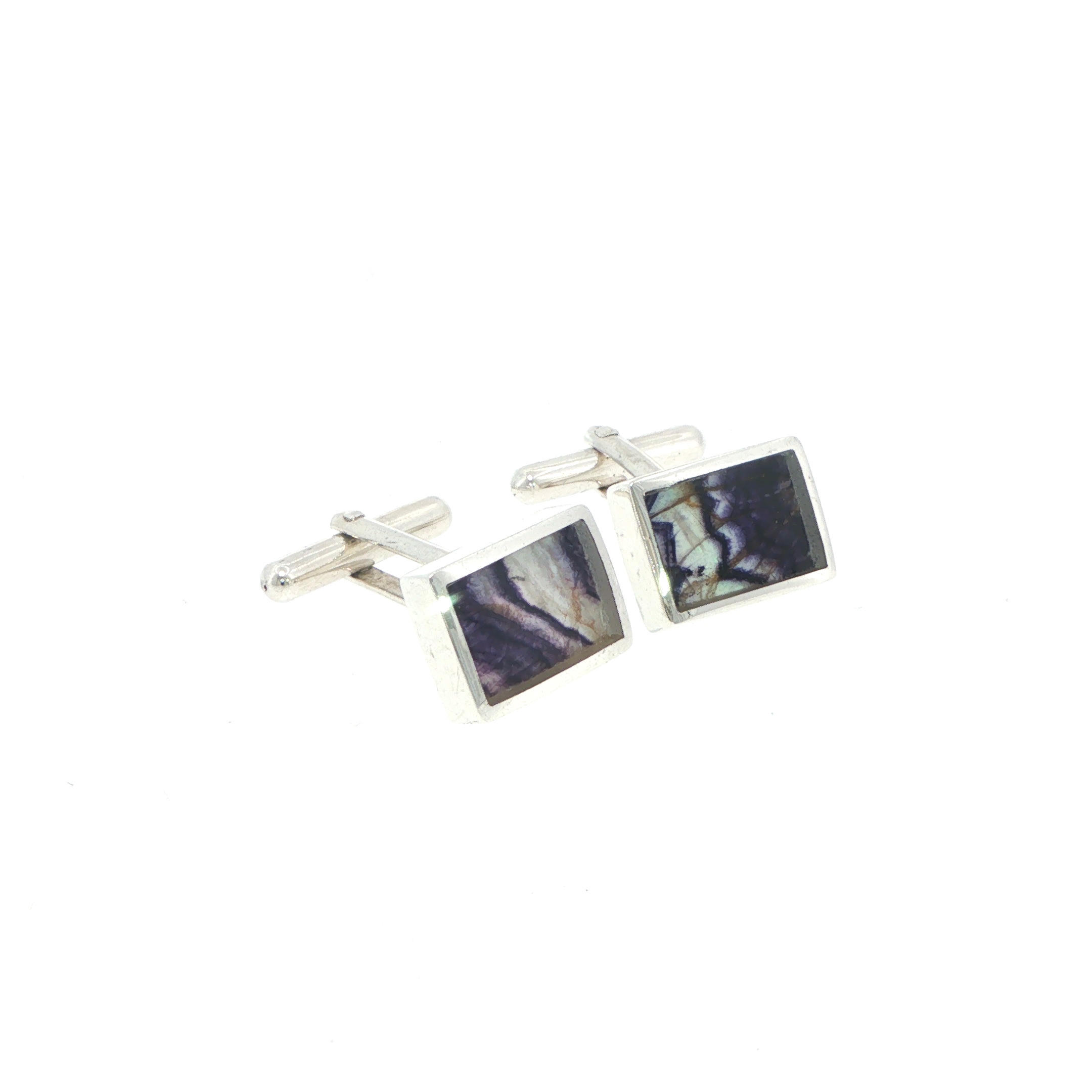 Rectangular Purple Banded Blue John Cufflinks in Silver - Image 3
