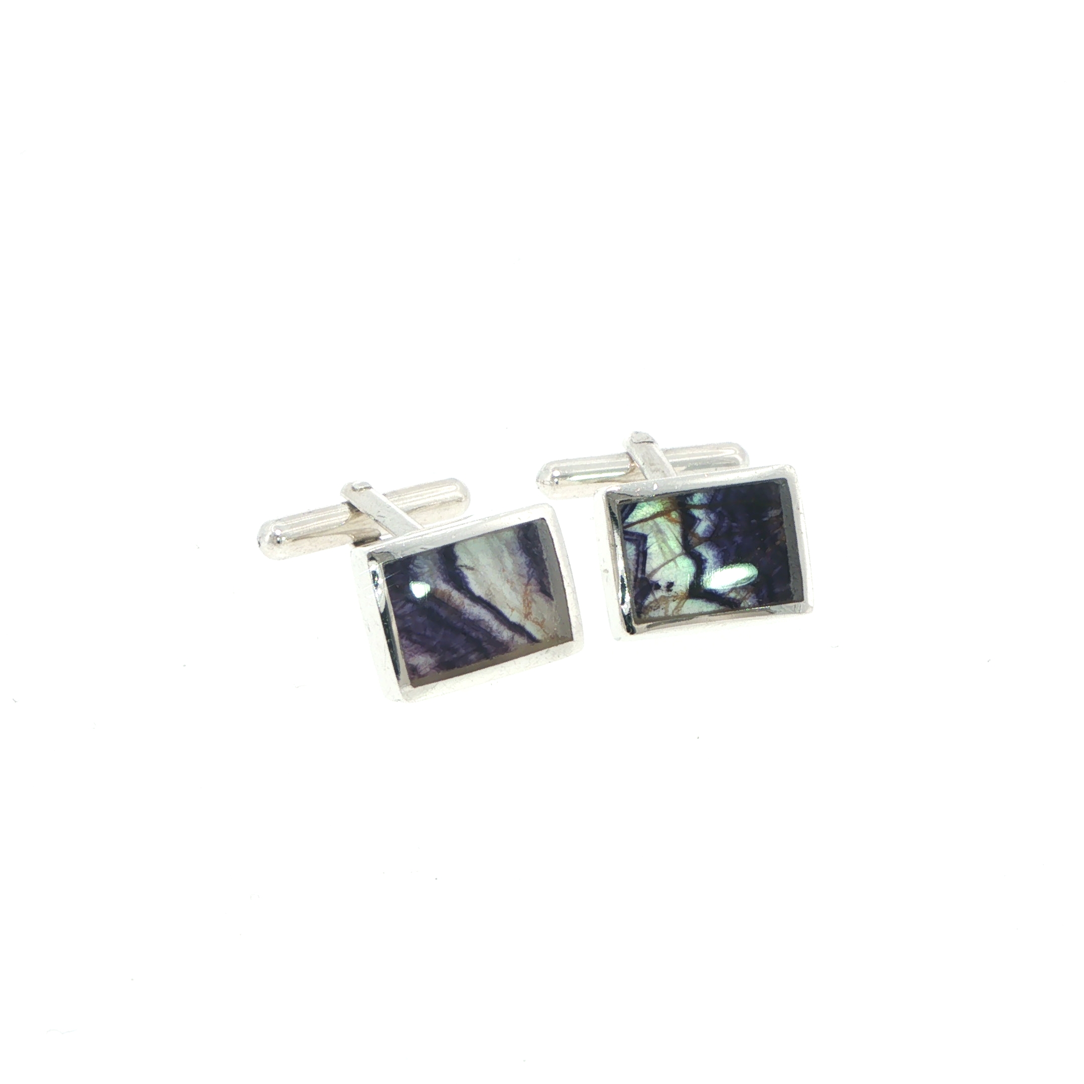 Rectangular Purple Banded Blue John Cufflinks in Silver - Image 4