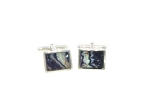 Rectangular Purple Banded Blue John Cufflinks in Silver