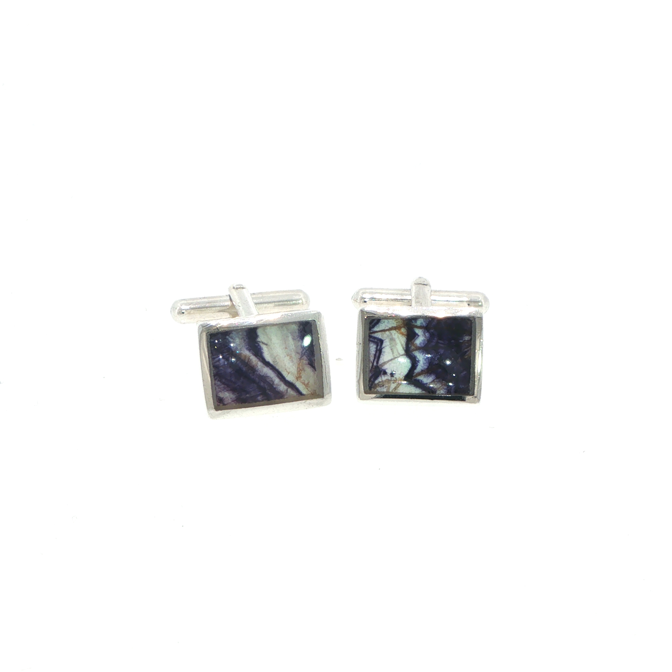 Rectangular Purple Banded Blue John Cufflinks in Silver