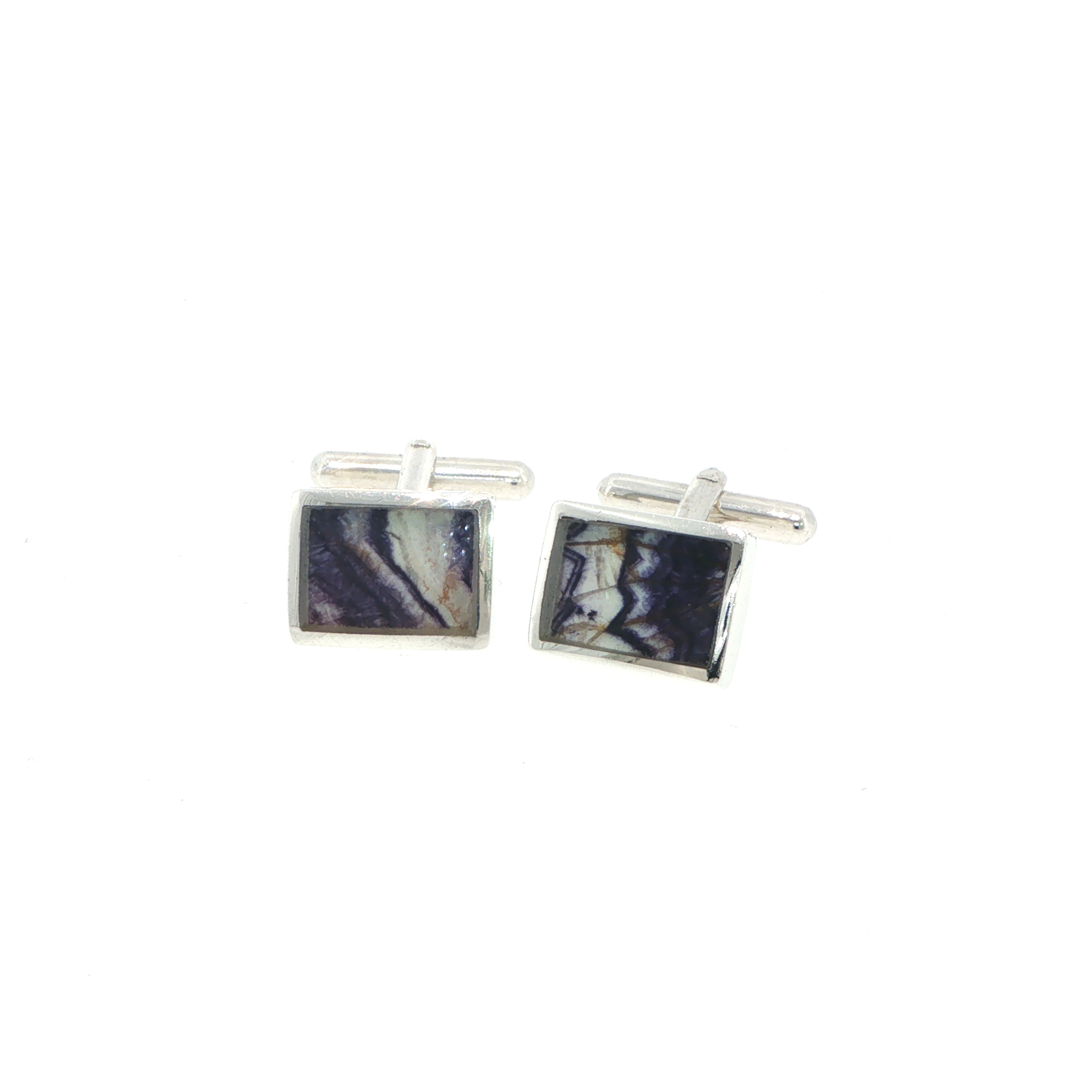 Rectangular Purple Banded Blue John Cufflinks in Silver - Image 5