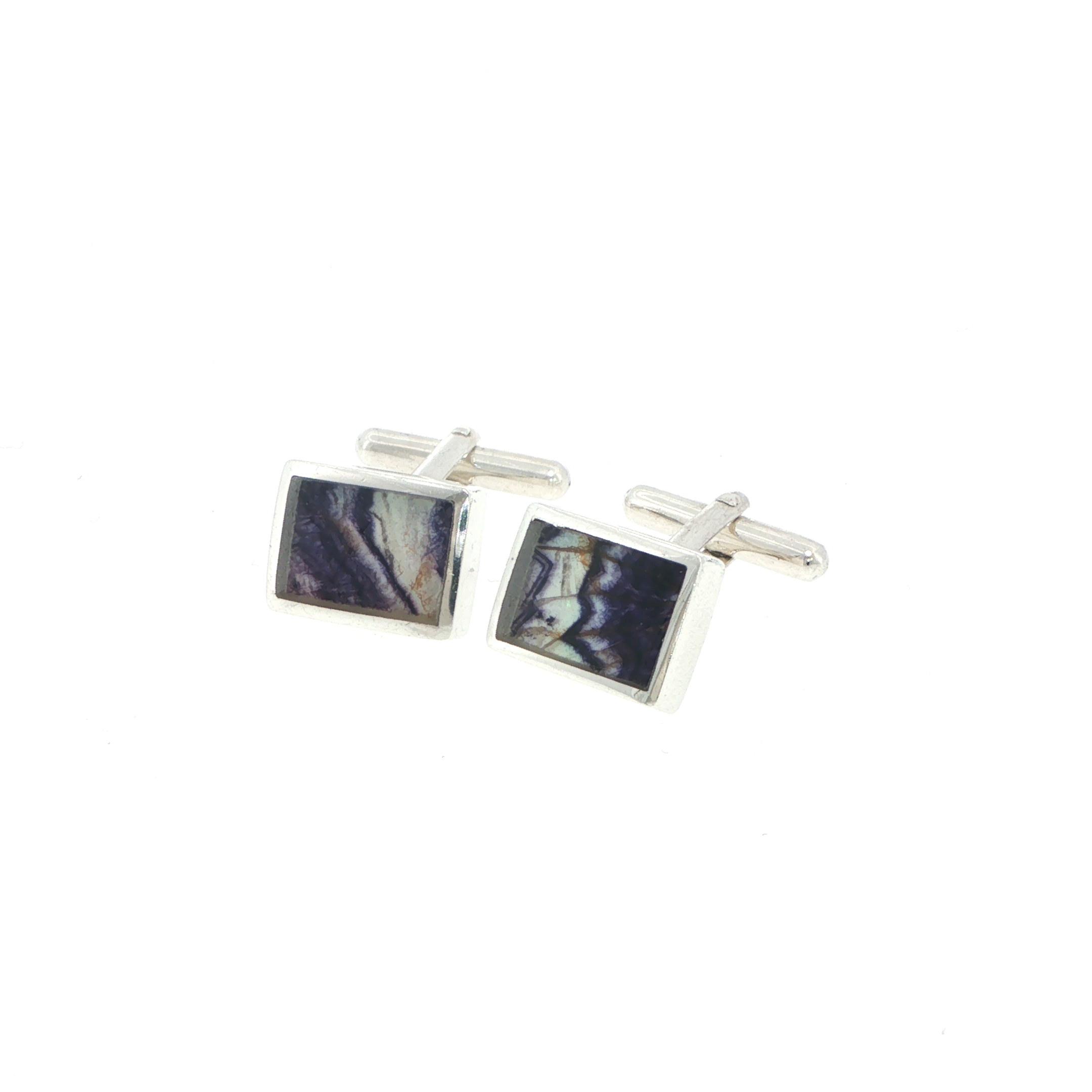 Rectangular Purple Banded Blue John Cufflinks in Silver - Image 6