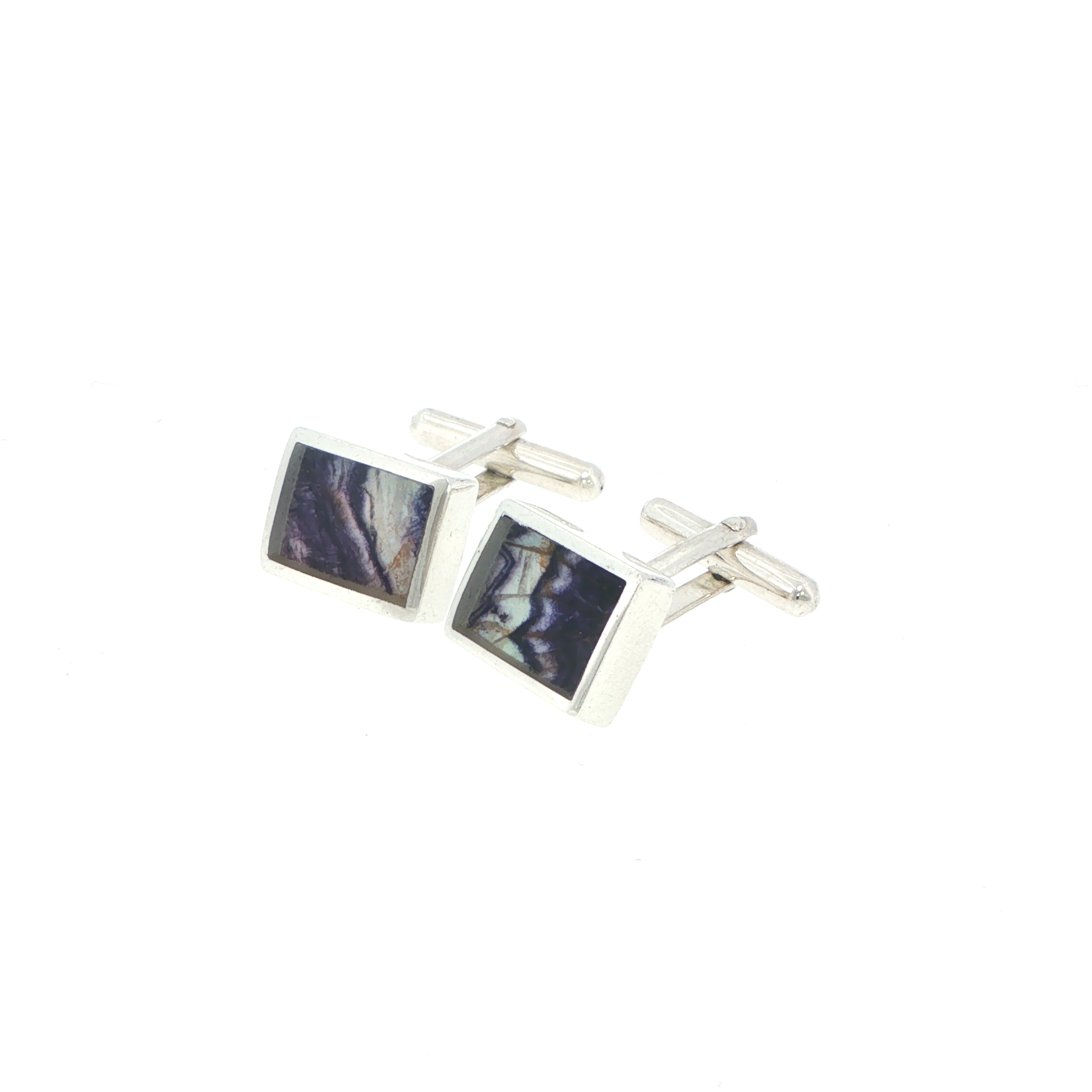 Rectangular Purple Banded Blue John Cufflinks in Silver - Image 7