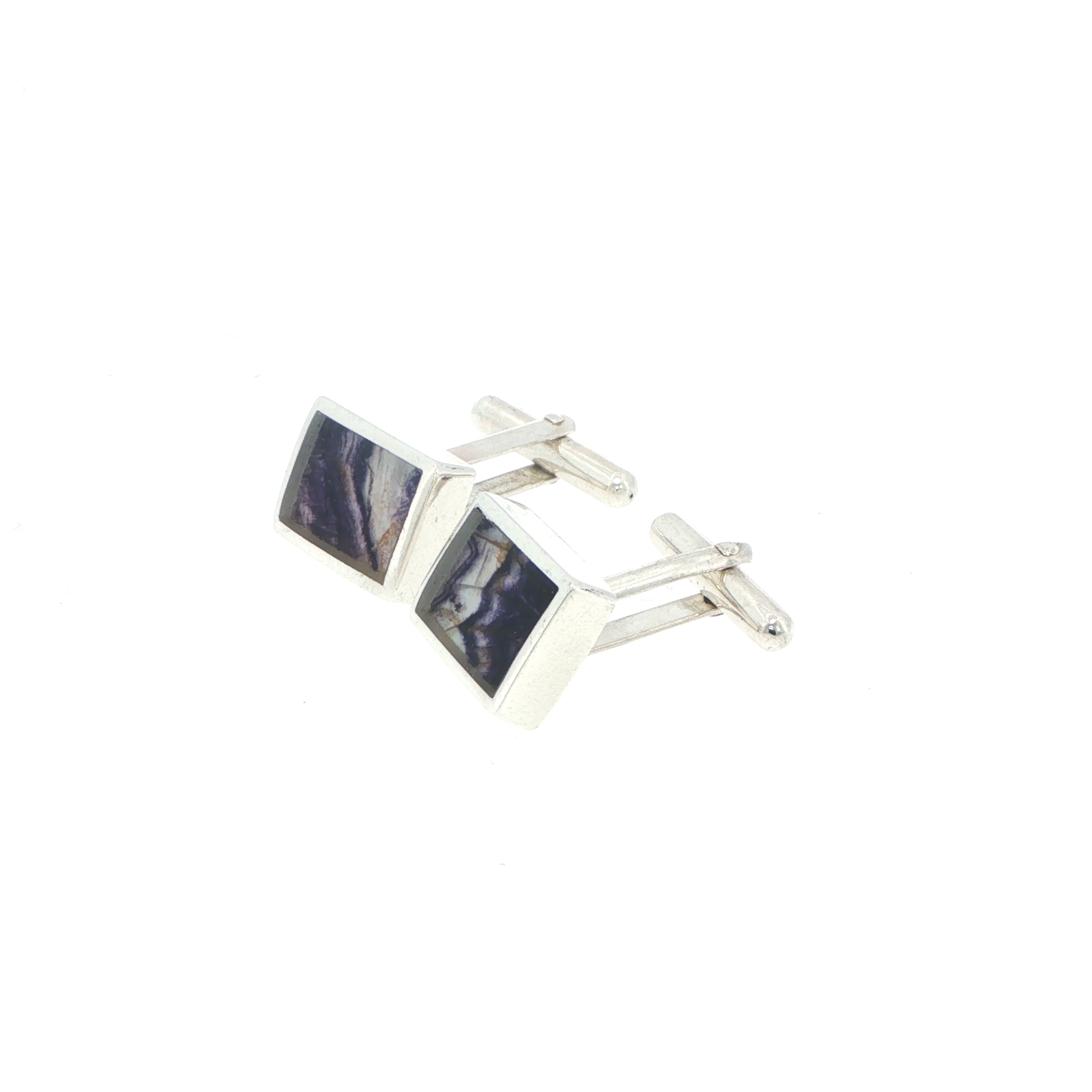 Rectangular Purple Banded Blue John Cufflinks in Silver - Image 8