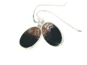 Oval Blue John Drop Earrings in Silver