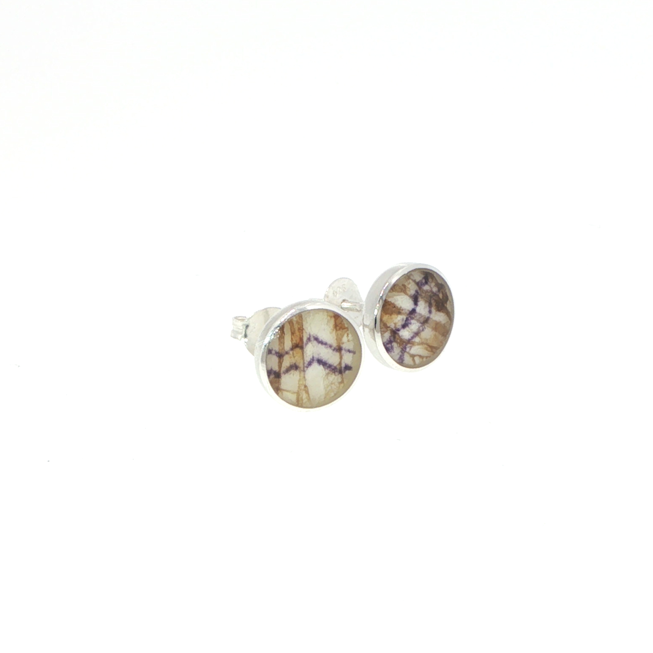 Bezel-Set Blue John Stud Earrings in Silver - Image 3